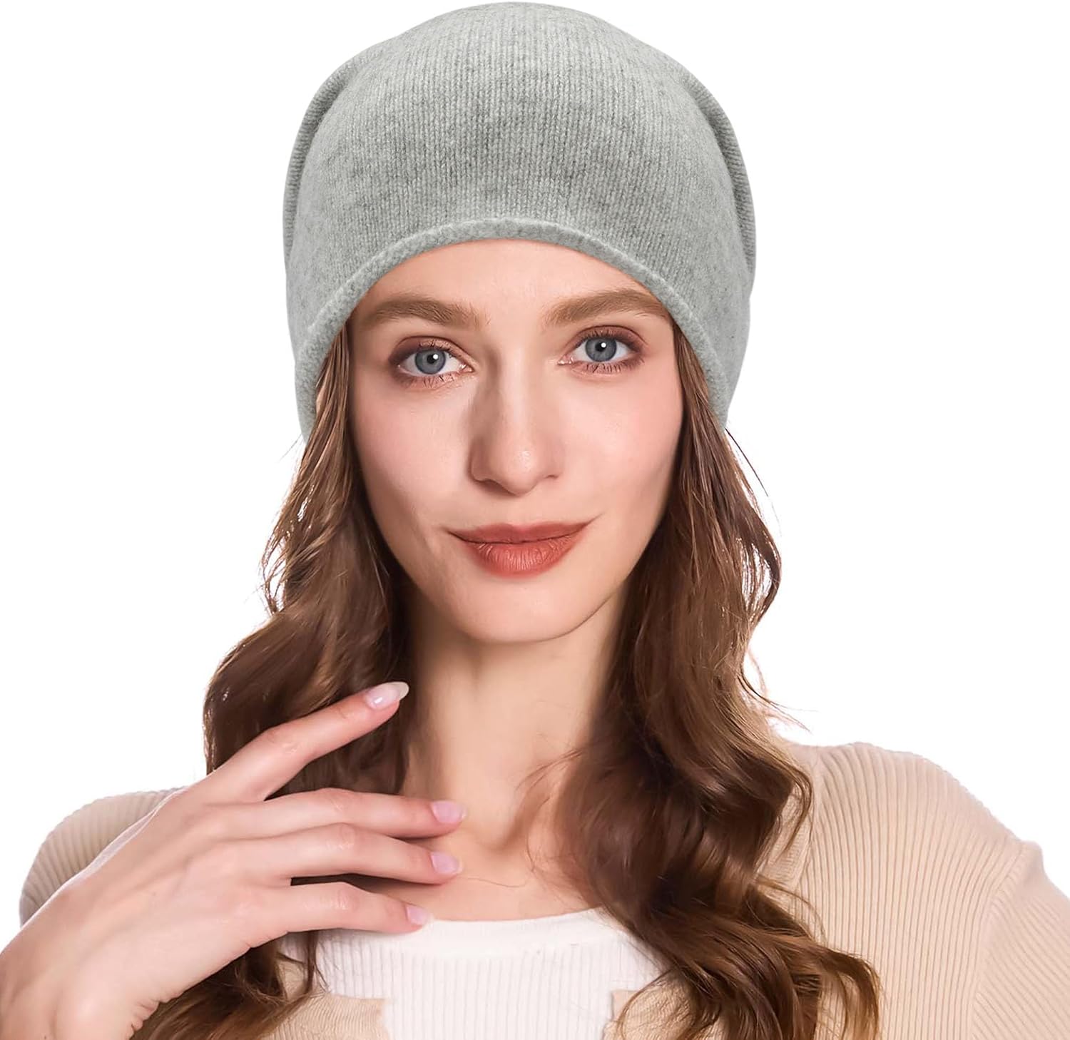 ZLYC Women Cashmere Blend Slouchy Beanie Hat Seamless Knit Winter Skull Cap
