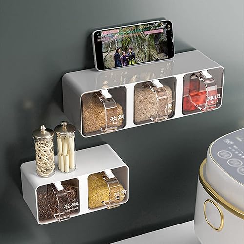 Miniatura 2 de WMGoods Caja de especias montada en la pared tarros de especias contenedor de especias con cuchara juego de recipientes de plástico para sal de