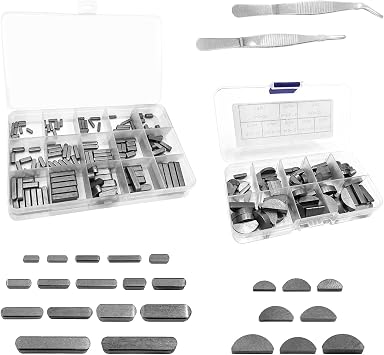 220 Pieces Keyway Keystock Assortment Kit, Square Parallel Drive Shaft Keys, Wood Rough Key Half Moonkey, Shaft Feather Keys, Fastener Machine Industry, 3mm 4mm 5mm 6mm