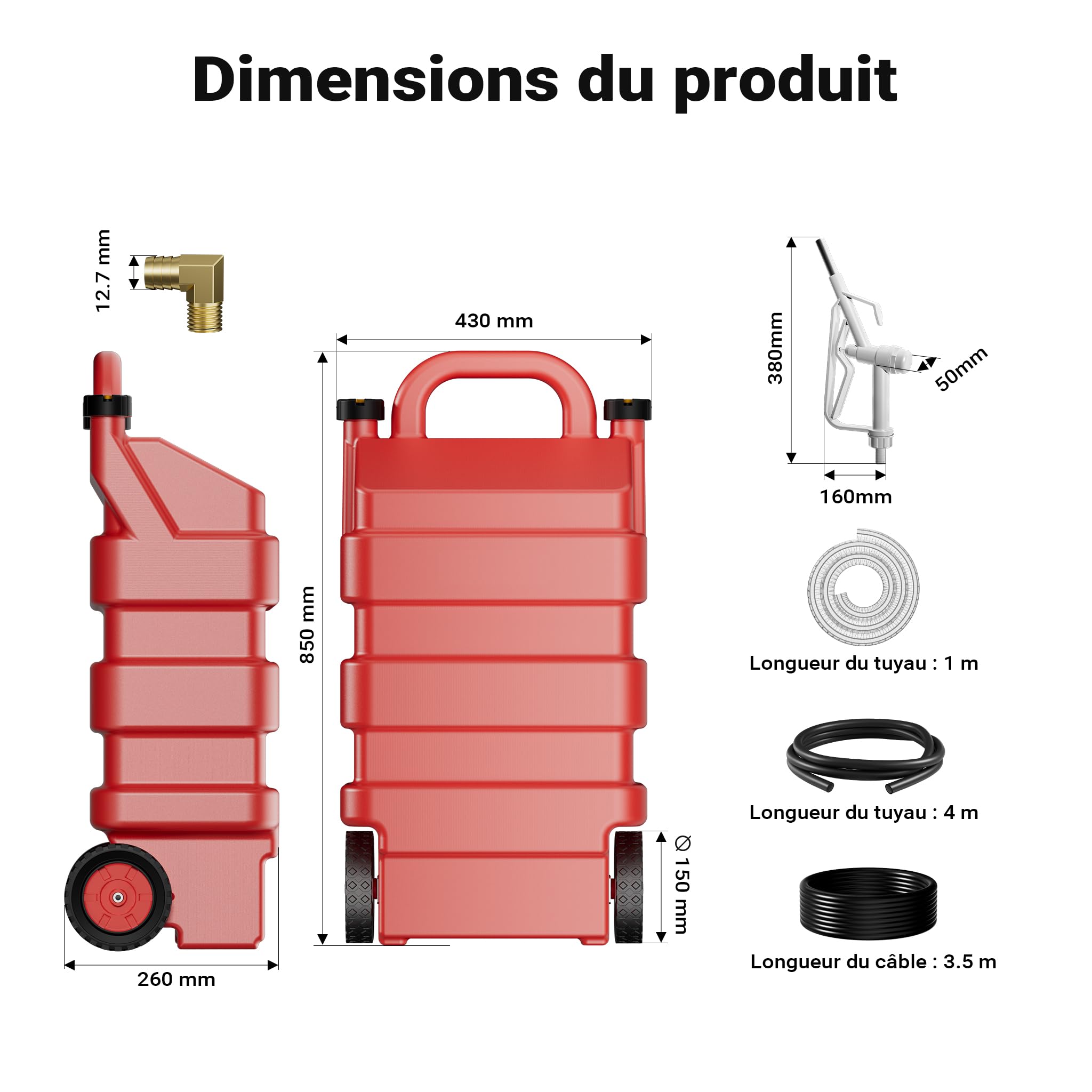 Wiltec Station de ravitaillement mobile 43x26x85cm Caddy ravitailleur 75W Capacité 60L Débit 14L/min Chariot Distributeur Carburant Bidon Jerrycan sur roues Industrie Jardin Station-service mobile
