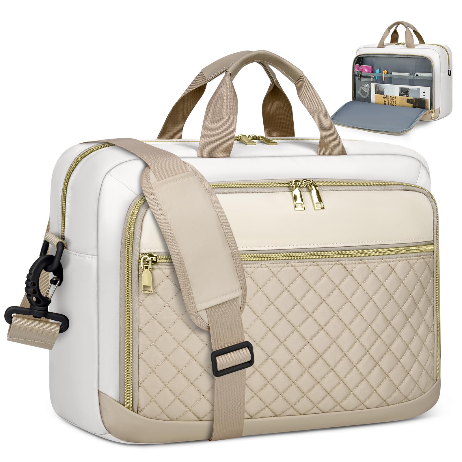 NEWHEY Borsa Porta PC 17.3 Pollici Borsa da Lavoro Donna Impermeabile Borsa Computer Grande Borsa Messenger Valigetta Portadocumenti Tracolla per Ufficio, Università, Scuola,Cachi e beige
