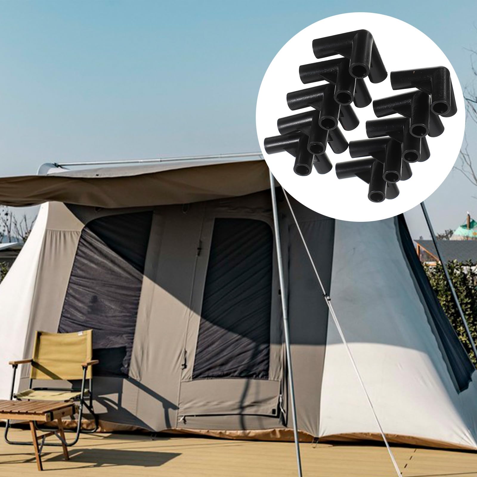 HOMSFOU Connecteurs de Tente 3 Voies en Plastique PE Noirs 24 Pièces pour Structure de Canopée Extérieure Réparation Auvent Accessories Cadre Patio Jardin
