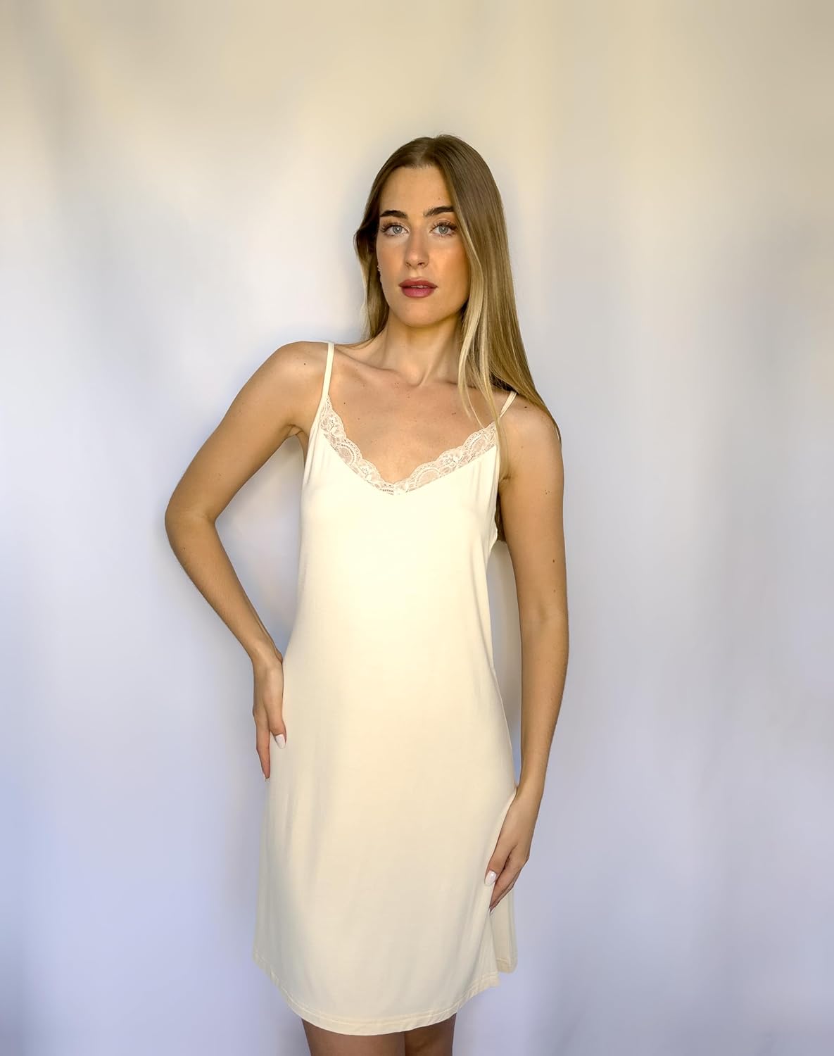 ZEPHYRA Women's Bamboo Viscose Full Slip Nightgown with Lace Neckline. Super Soft Breathable Cooling Sleepwear (XS-XXL) - Image 6