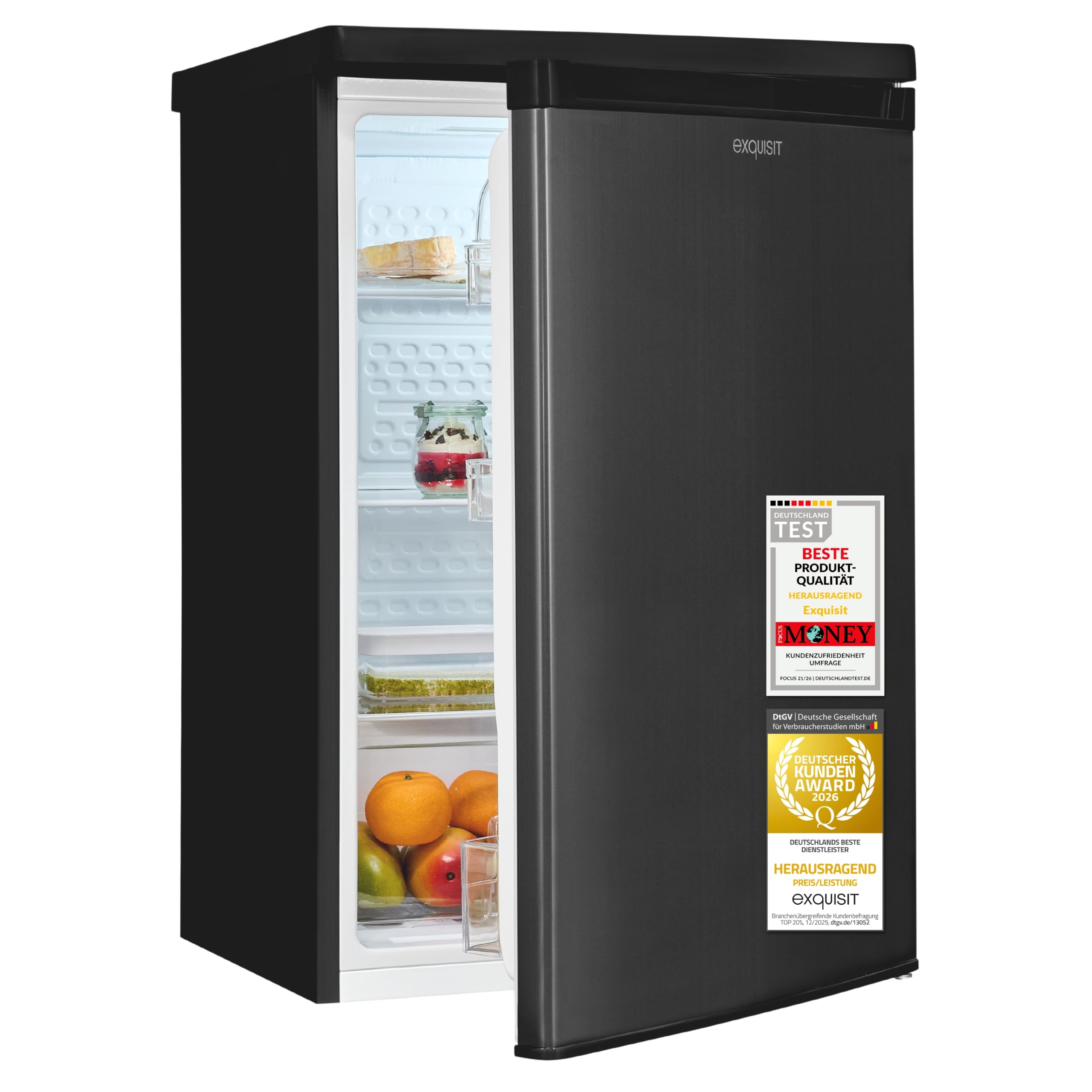 Exquisit Nevera de 126 l | Clase energética C | silencioso 35 dB | Iluminación LED | 55 cm de ancho | KS516-V-040C inoxlook-az | Inoxlook-az