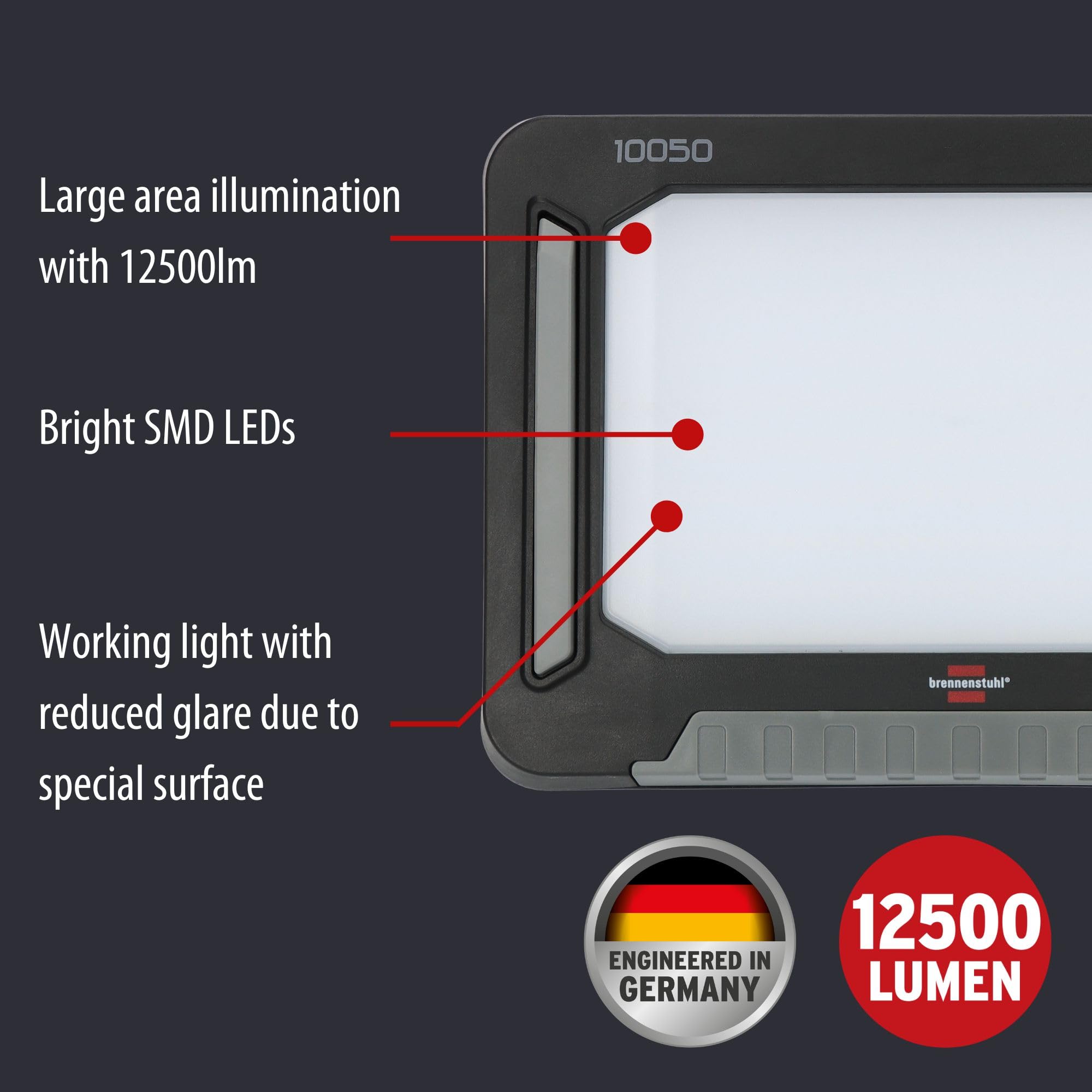 Brennenstuhl Lampada da lavoro ibrida LED 10053 MH (12500 lm, IP54, proiettore compatibile con batterie da 18 V da 7 diversi produttori, cavo da 5 m, senza batteria, progettato in Germania