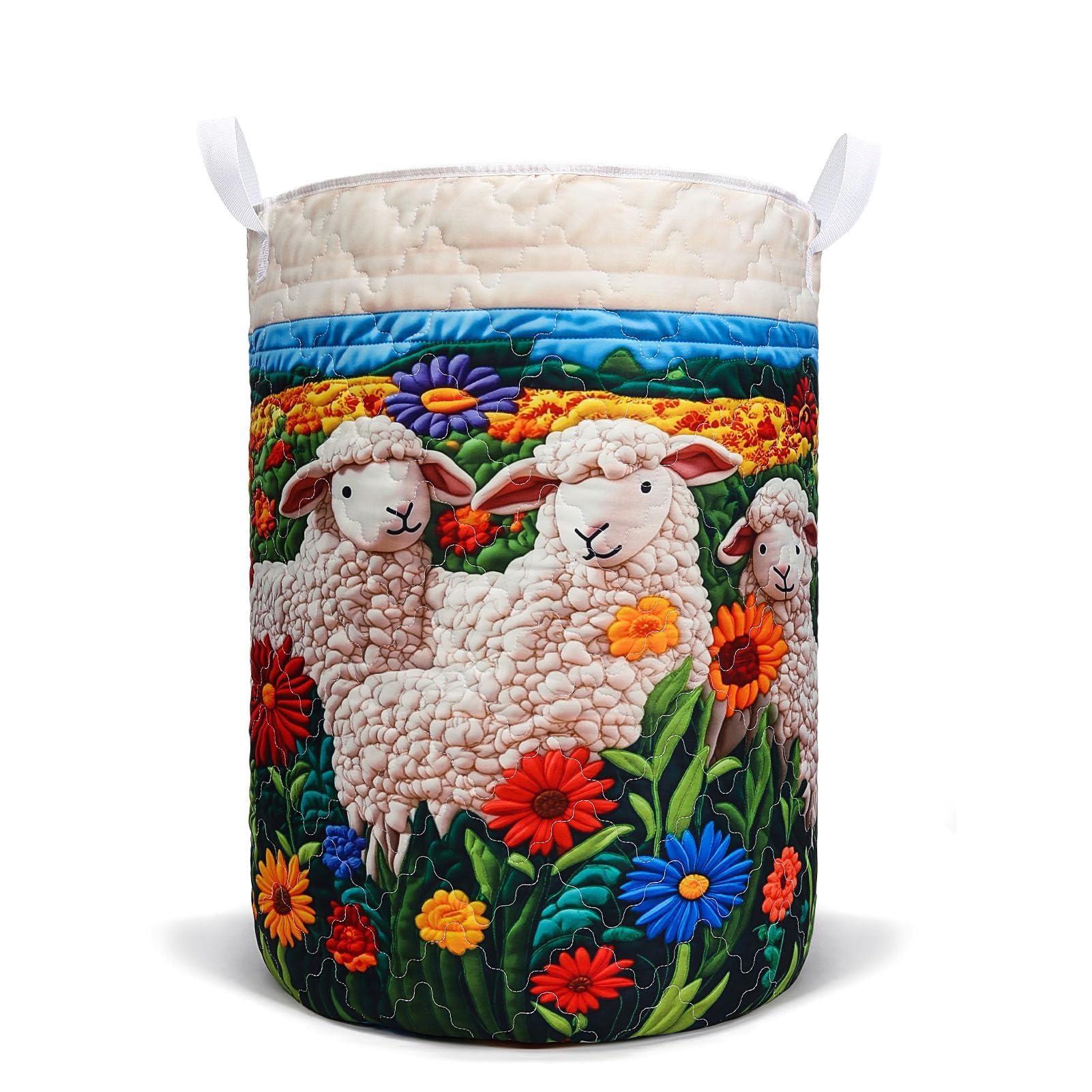SDSFGX Large Quilted Laundry Basket Foldable Laundry Hamper with Handles Cute Boho Quilted Storage Basket for Clothes Toys