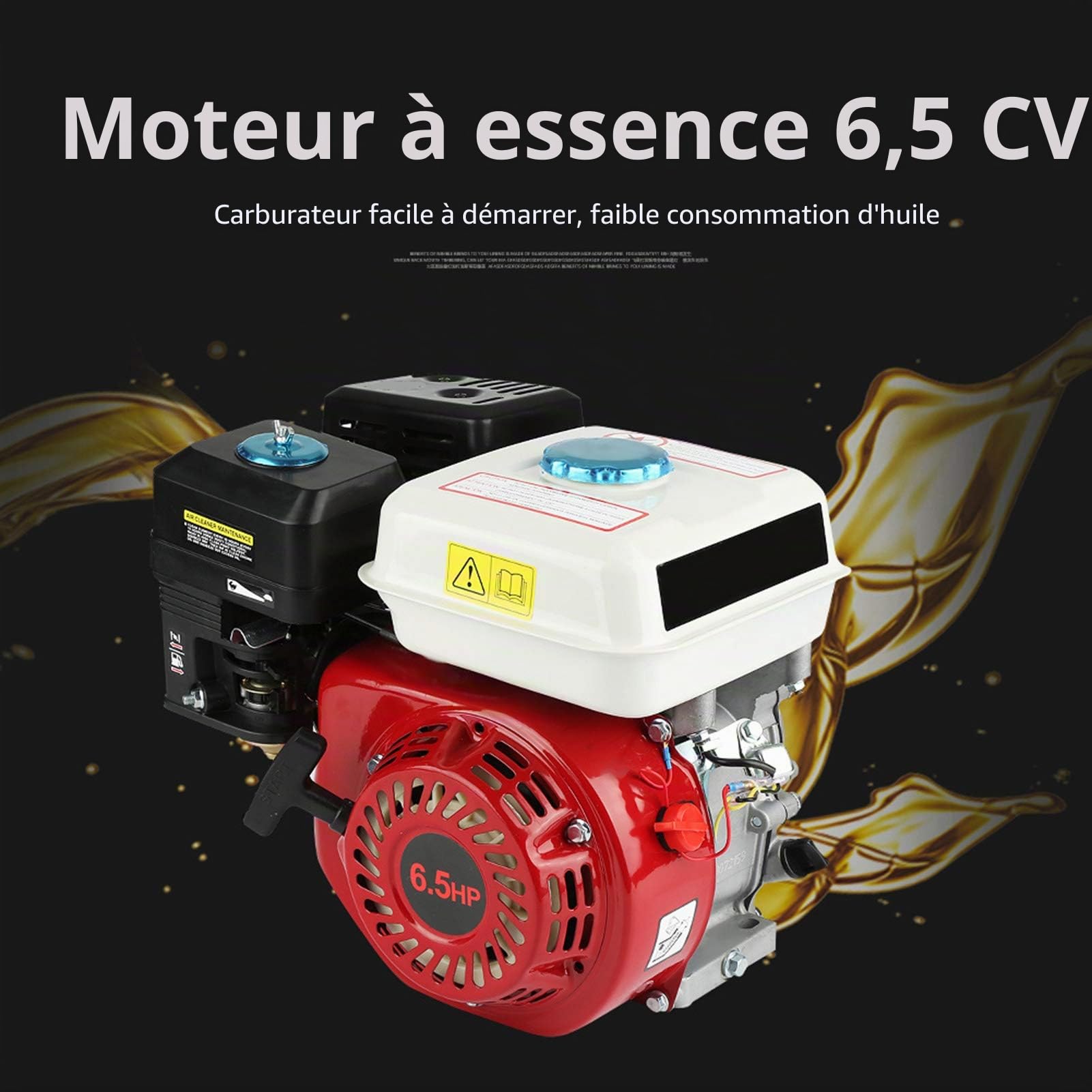 Moteur à essence 4 temps 6,5 CV 168F OHV Démarrage à câble Moteur de rechange pour tondeuse à gazon et motoculteur en aluminium 3600 tr/min
