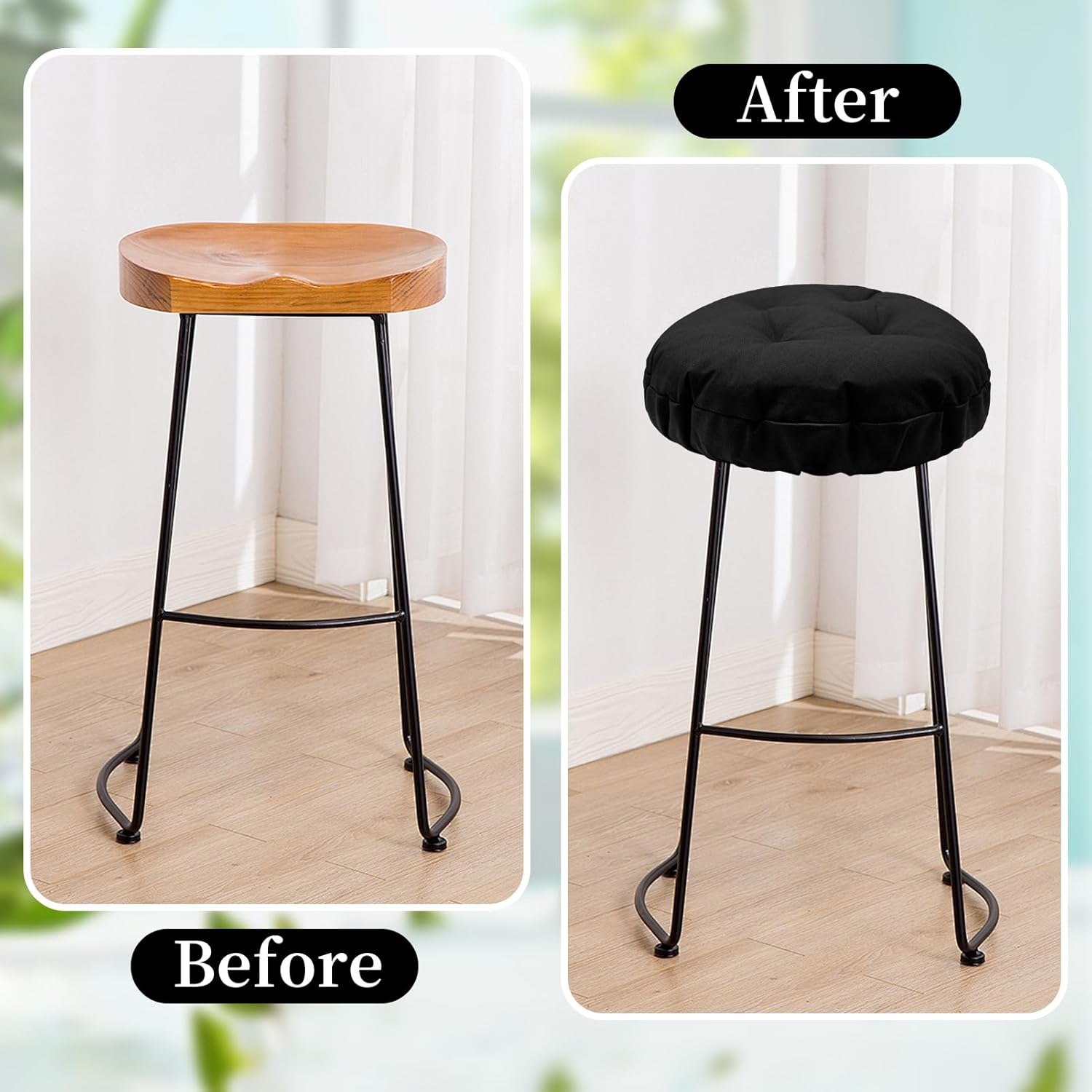 Stool Cushion Round with Non Slip Bottom, Elastic Padded Bar Stool Covers Black 24" Pack of 1