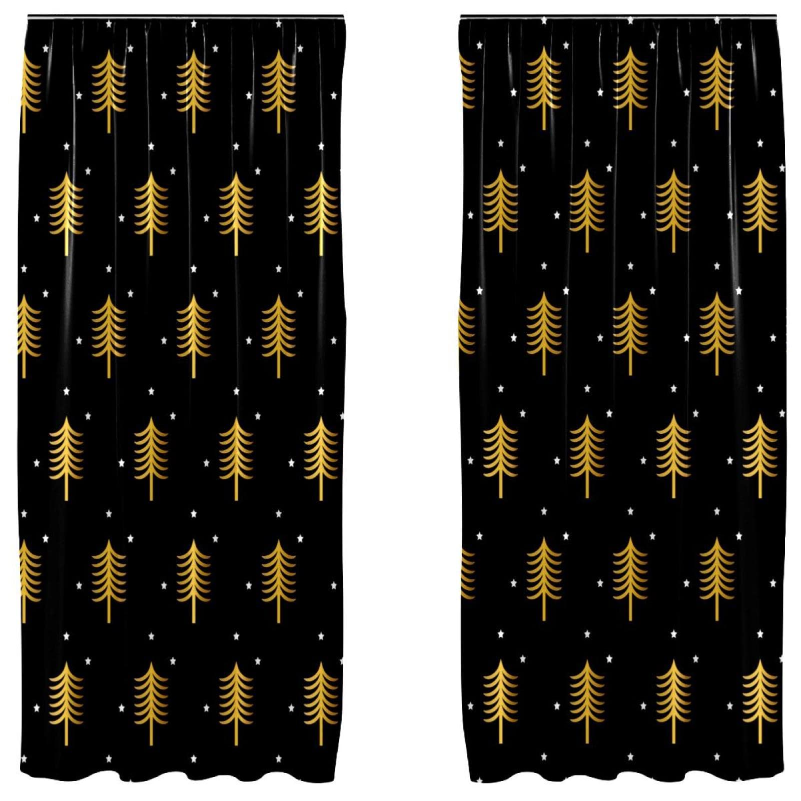 Cortinas para ventana con diseño de árbol de Navidad dorado, juego de 2 piezas de 55x84 pulgadas