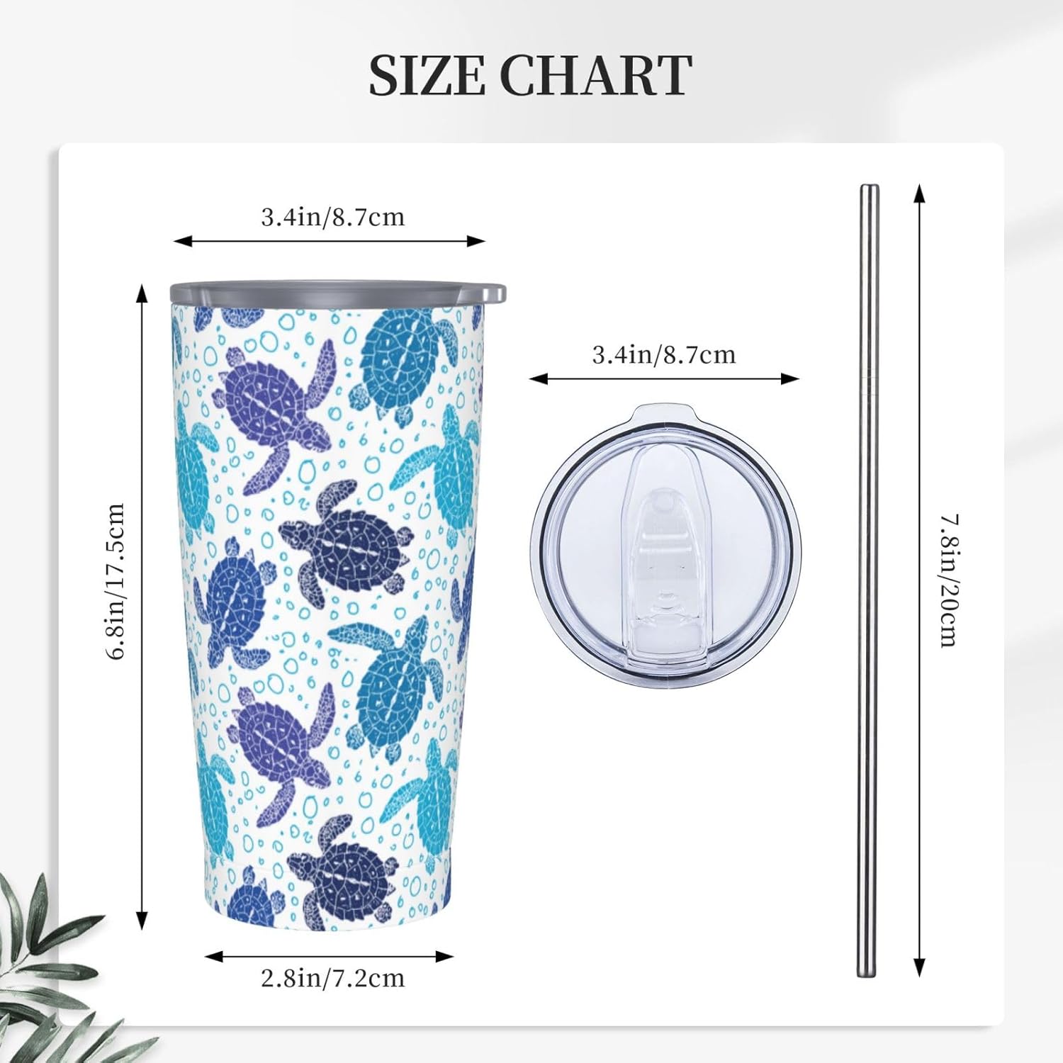 Sea Turtle Tumbler 20oz Turtles Stainless Steel Insulated Tumblers with Lid and Straw Animal Travel Coffee Mug Tea Wine Cups Water Bottle Ocean Gifts for Women Turtle Lover - Image 3