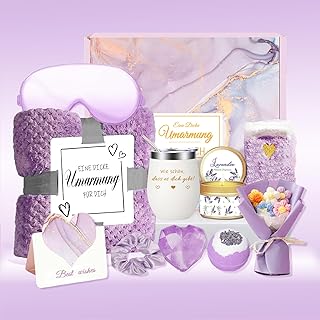 Geschenke für Frauen,GeburtstagsGeschenkset für Frauen Beste Freundin Frau MamaKollegin Schwester mit Wellness 12ozEdeltahl Weinbecher Decke13tlg Bathsduft Geschenkbox zum MutterWeihnachtstag