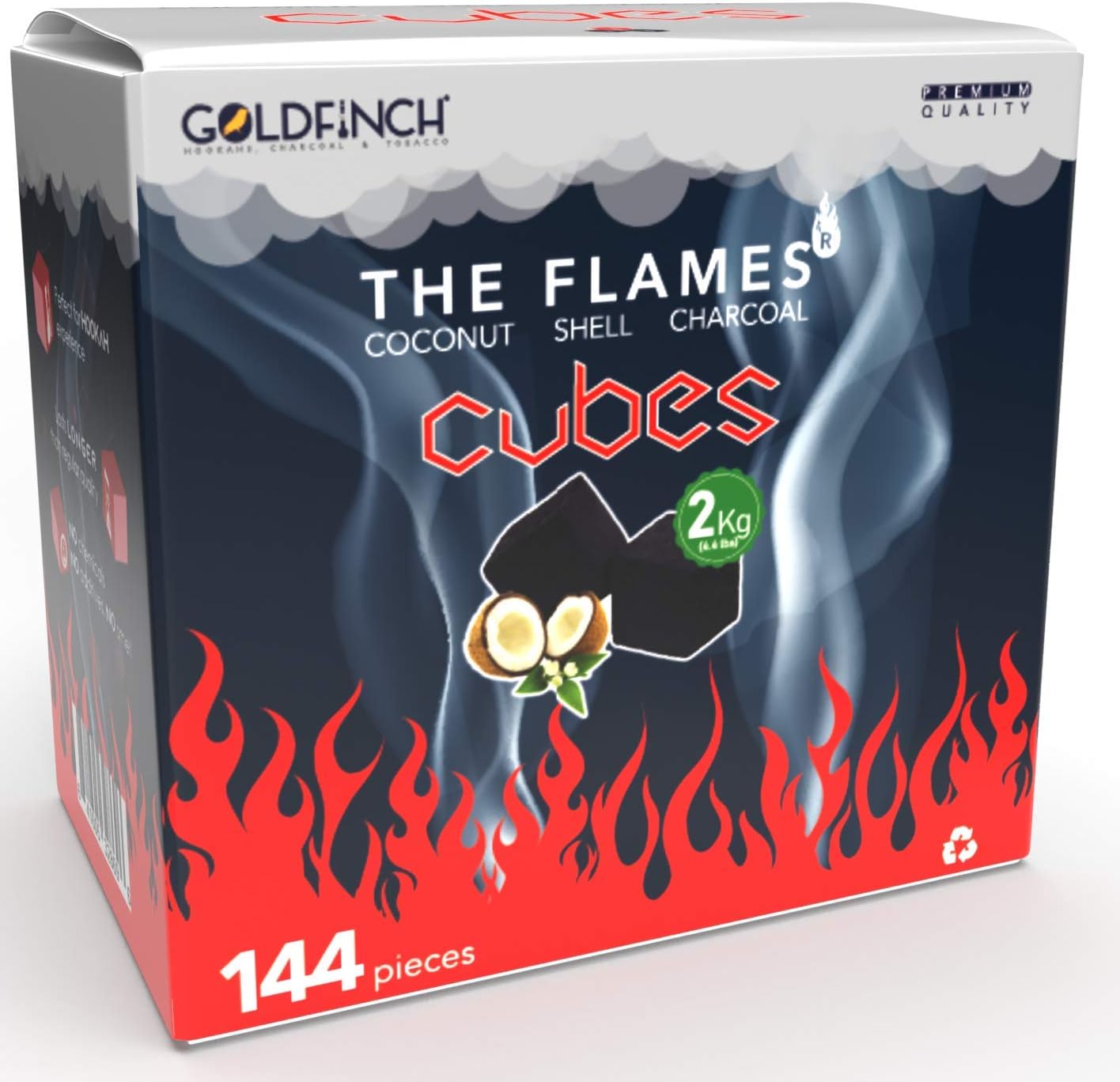 The flames premium Coconut Shell Charcoal 2 Kgs of the Cubes (25x25x25 Mms) 144 pieces