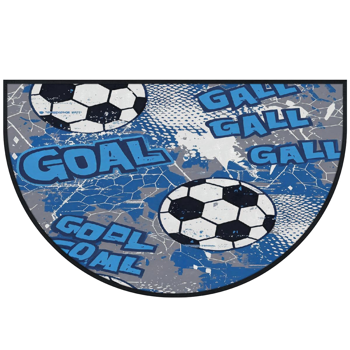 Große halbrunde Fußmatte – Fußballtor blau, rutschfest, saugfähig, halbrund, Eingangsbereich, niedlich, weich, halbrund, waschbar, Teppich für Küche, Badezimmer, Schlafzimmer, 160 x 100 cm