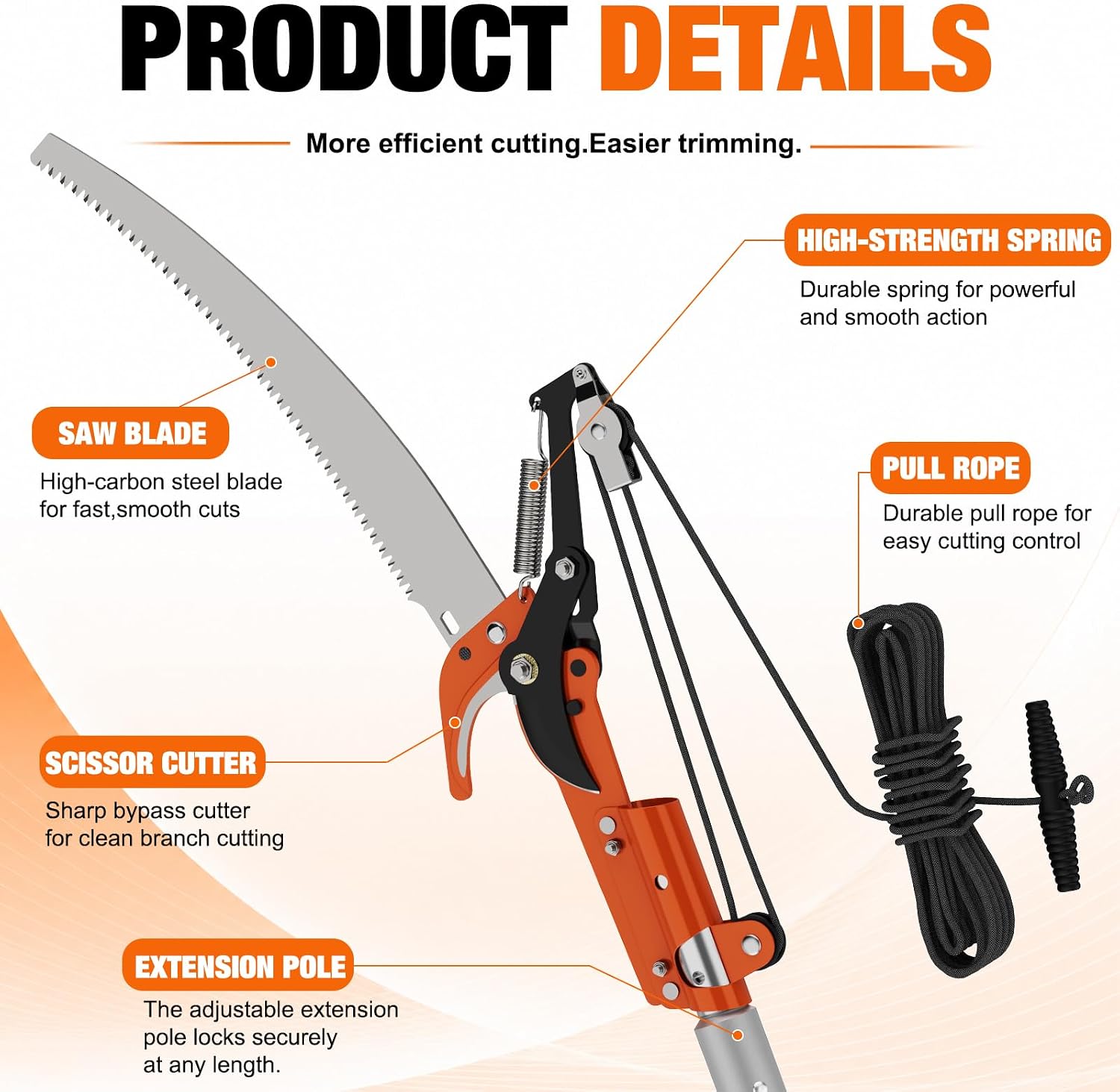 LAANPOLE 20FT Tree Trimmer & Replacement Saw Head Kit – Pole Saw with 5-20FT Telescopic Pole + Handheld Pruner Head for Yard & Garden image 2