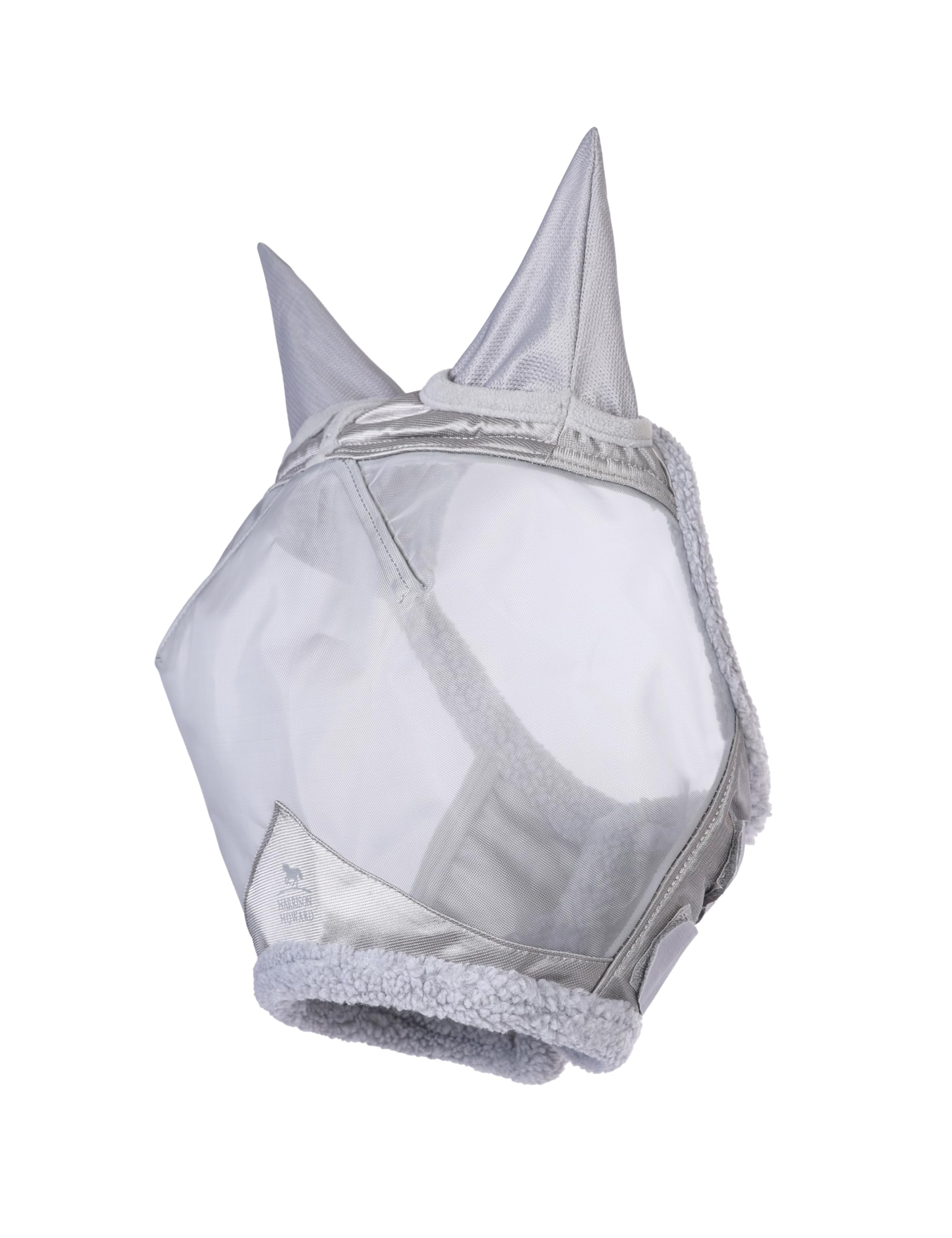 Harrison Howard CareMaster - Máscara de Mosca para Caballo, protección UV, Malla Fina con Lana Extra Suave al Tacto en la Piel, Color Plateado, Talla L