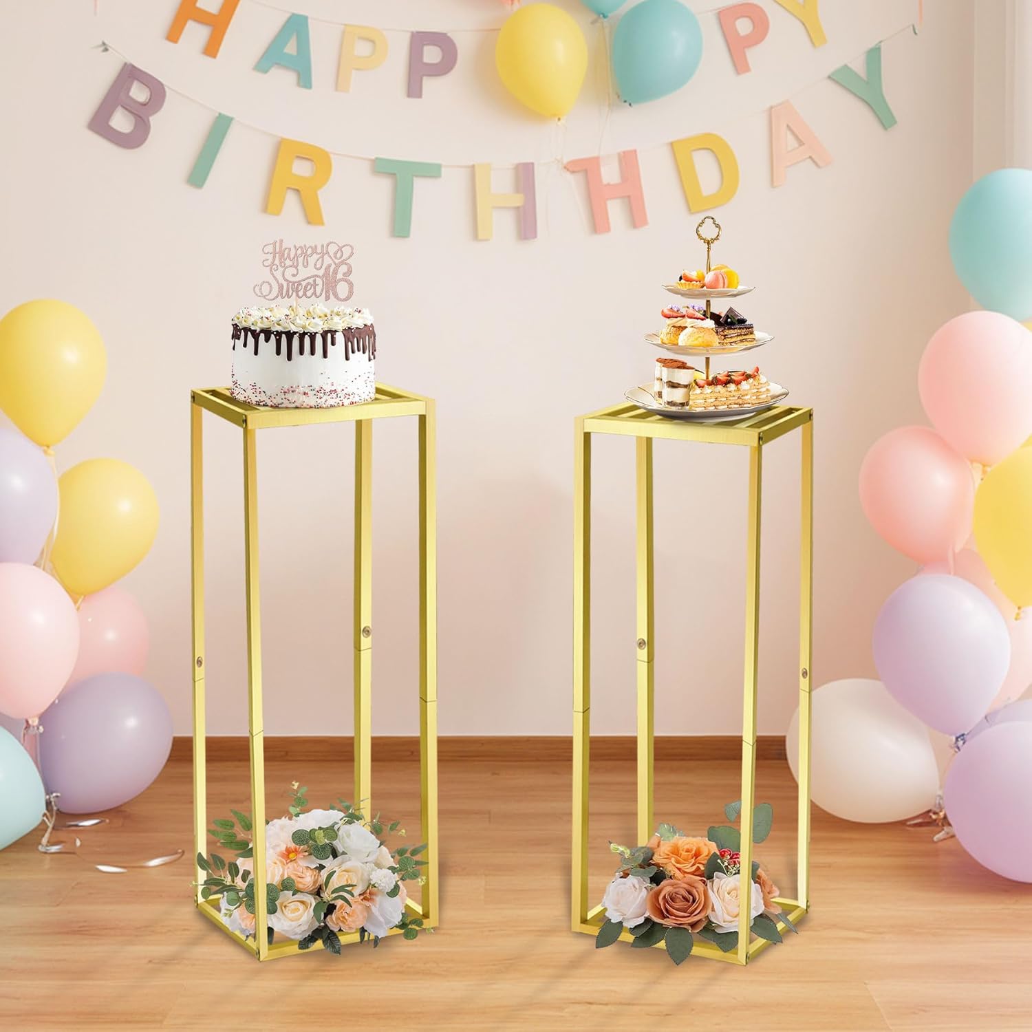 Cylinder Stands for Parties & Plants,2pcs Gold Square Wedding Flower Pedestal Stands for Centerpieces, 23.6 inch Tall