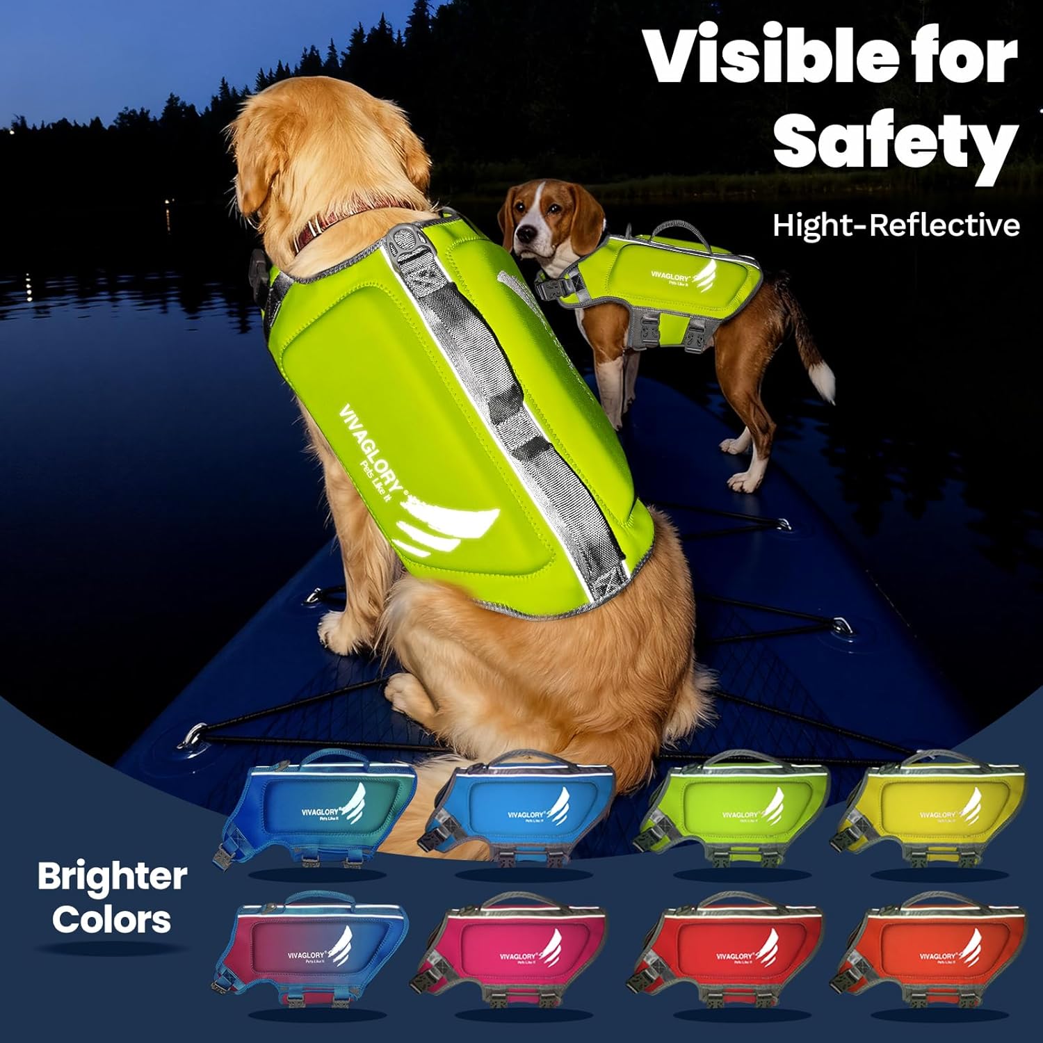 VIVAGLORY High Buoyancy Dog Life Vest, Swimming Vest with Handle, Dog Life Jacket for Swimming & Boating, Buoyancy for Puppy Doggy, L, Bright Yellow