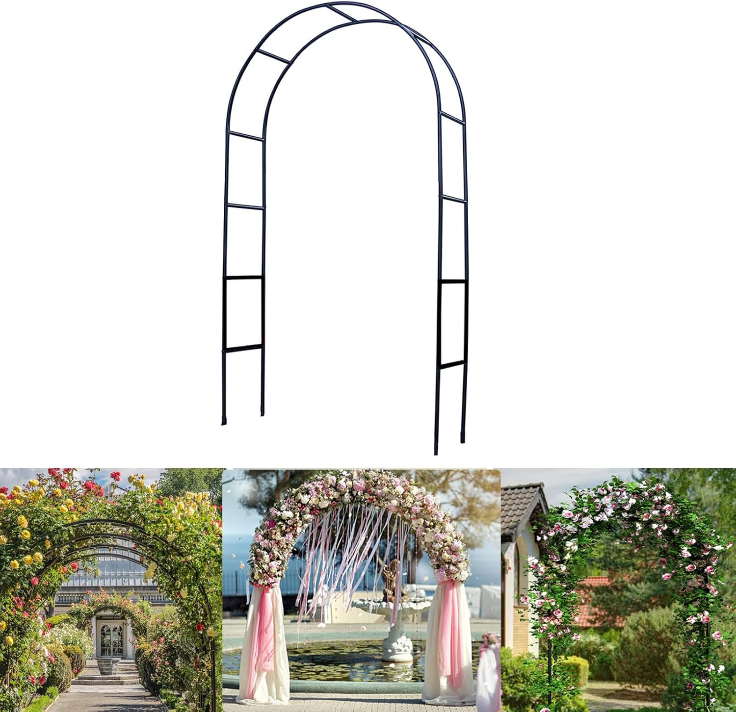 Garden Arch Trellis, 4.6 * 7.8Ft, Metal Archway Arbor Stable Outdoor Garden Trellis for Climbing Plants, Party Wedding Arch Decoration