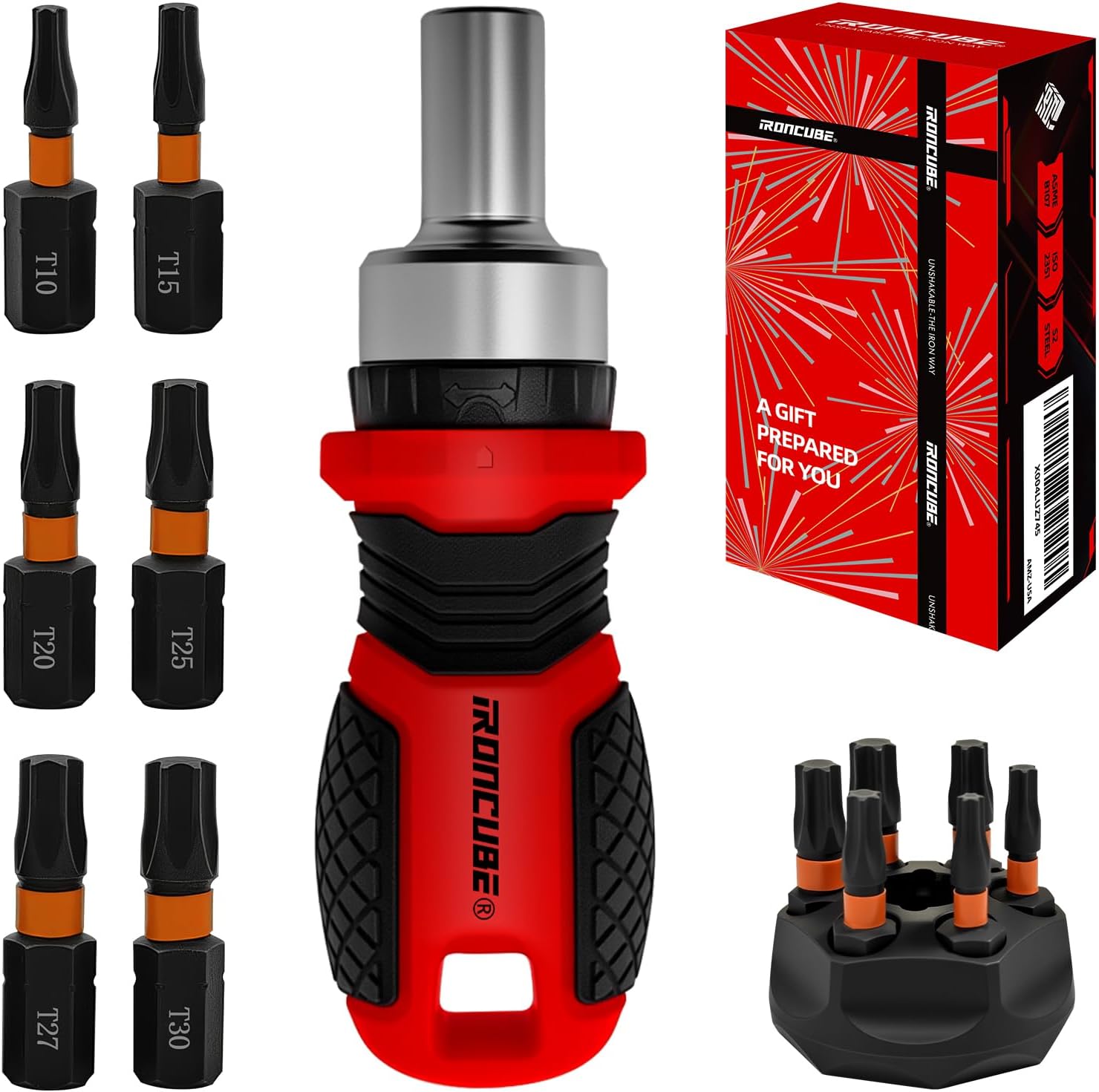IRONCUBE Magnetic Hex Screwdriver Set: 6 in 1 Multi Bit Drive Set with Interchangeable Ratchet Handle - Portable Repair Tool Kit for DIY Bicycle Furniture - Stocking Stuffers with Gift Box