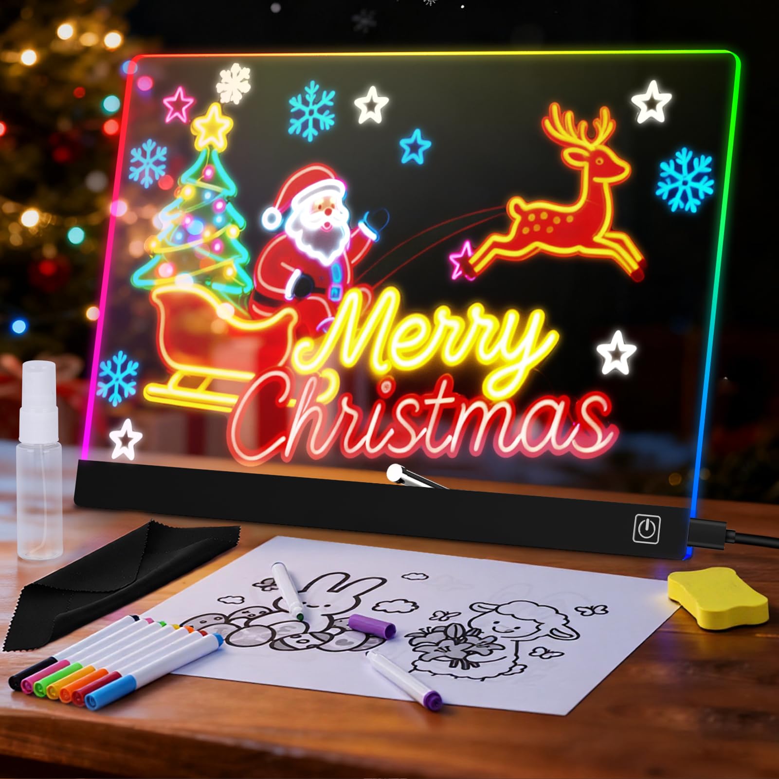 LED Drawing Board for Children 17-Inch Doodle Glow Christmas Decorations Lights Gifts for 3-10 Year Old Girls Boys Led Drawing Board Toys for 3-10 Year Old Girls Boys with 12 Markers