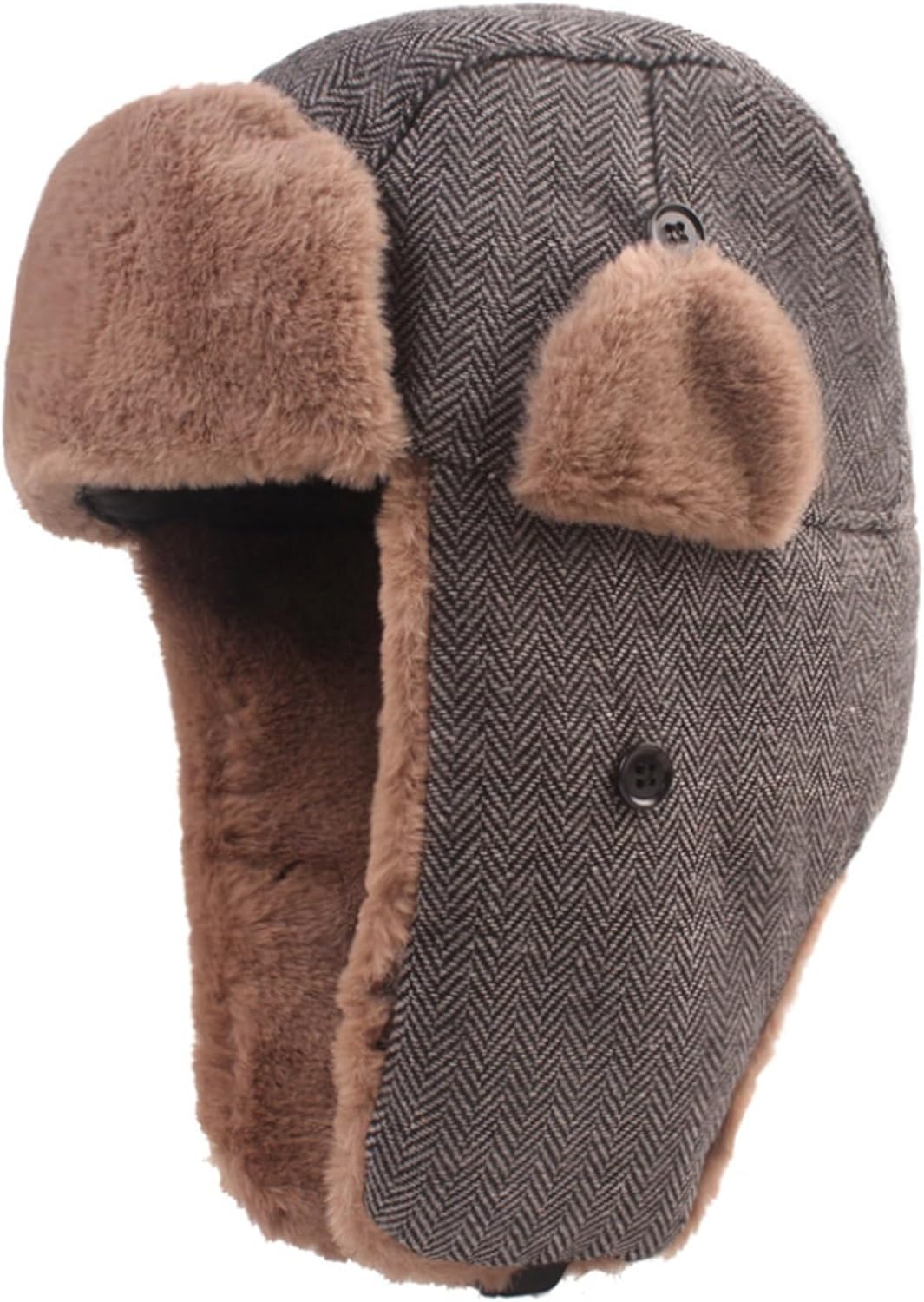 Bomber Hat Striped Cap Men Women Thick Warm Russian Hat Male Female Trapper Earflap Cap Windproof Winter Hat,Coffee-55-60cm