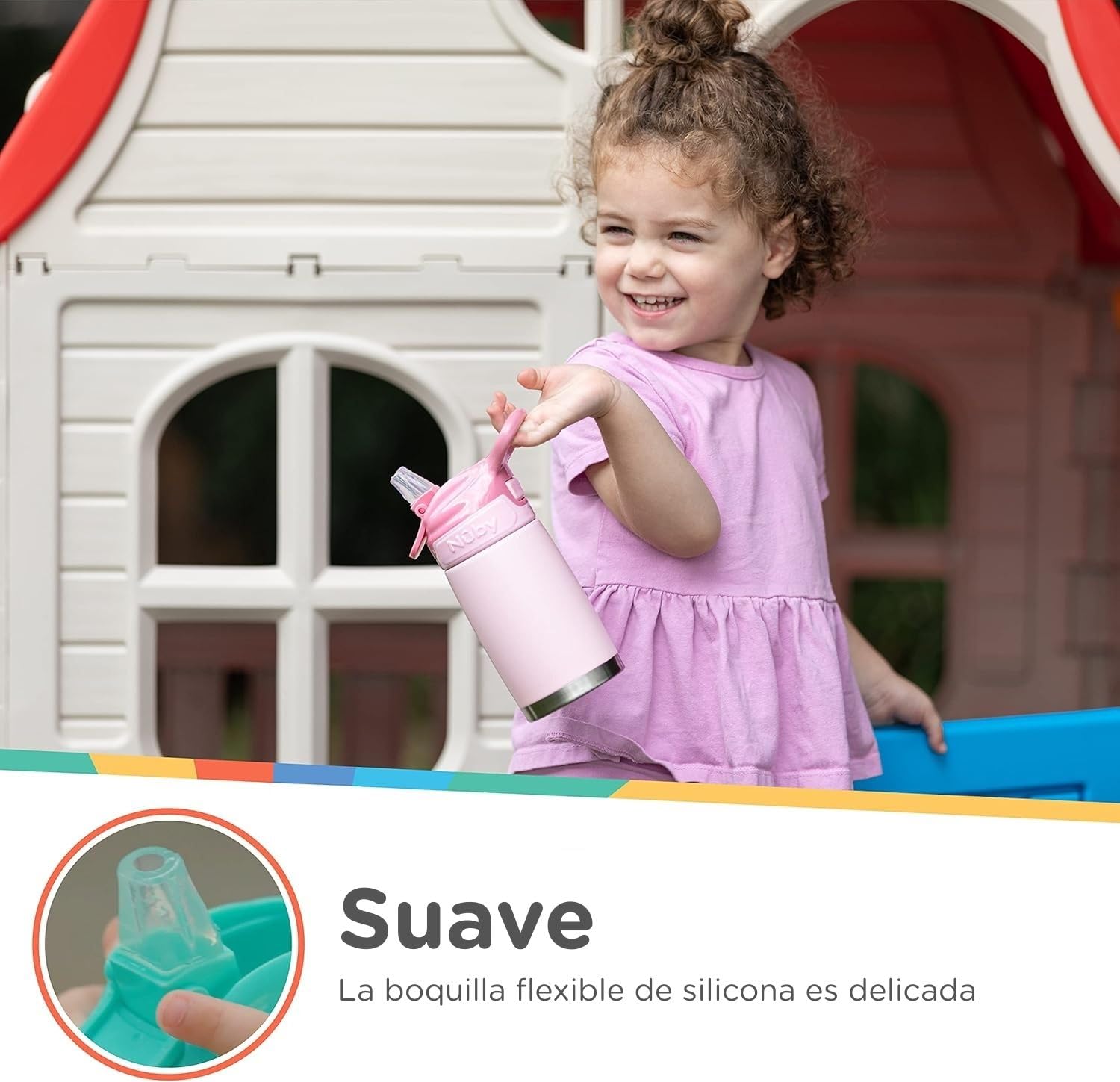 Nuby - Thirsty Kids - Botella Acero Inoxidable Flip-It Reflex para viajes - Vaso Antiderrame Bebe Con Cierre Seguro Y Diseño Térmico - Botella De Viaje Para Niños 10 Onzas - Vaso Bebe Color Turquesa