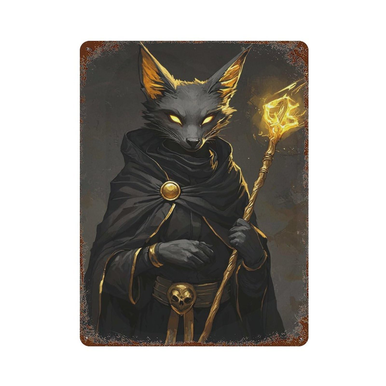 Garage Style Black Fox Mage Aged Metal Wall Plaque 15.7"x11.8", Farmhouse Wall Decor for Bar And Workshop