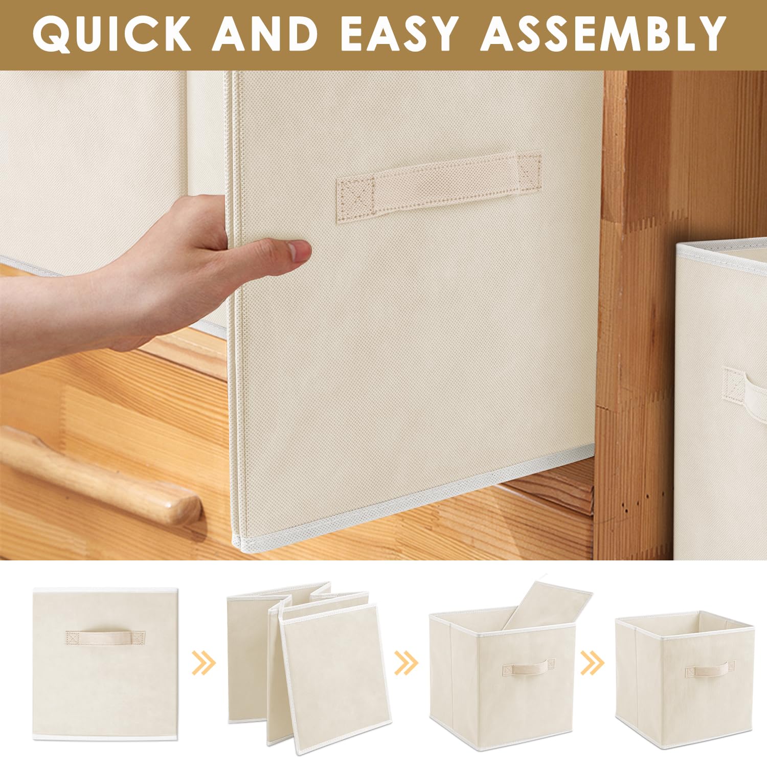 Cubi portaoggetti da 28 cm (set da 10), contenitori pieghevoli in tessuto con doppi manici, organizer per vestiti, giocattoli, coperte, filati, ufficio, aula e camera da letto (beige)