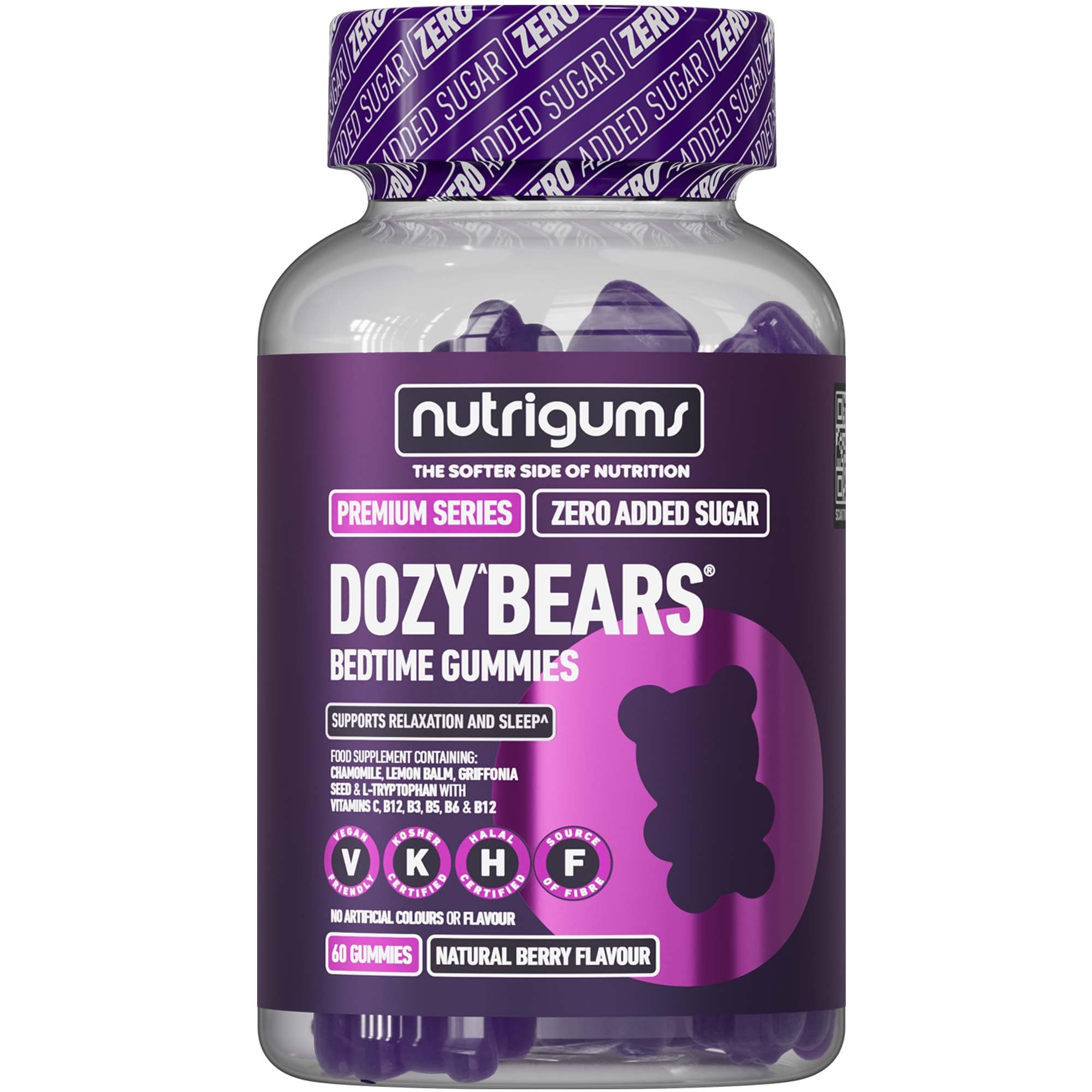 60 Vegan Gummy Bears. The Ultimate Bedtime Supplement - Mixed Berry Flavour with 5-HTP, L-Tryptophan, Vitamins C, B2, B3, B5, B6, B12 with Chamomile and Lemon Balm to Support Sleep
