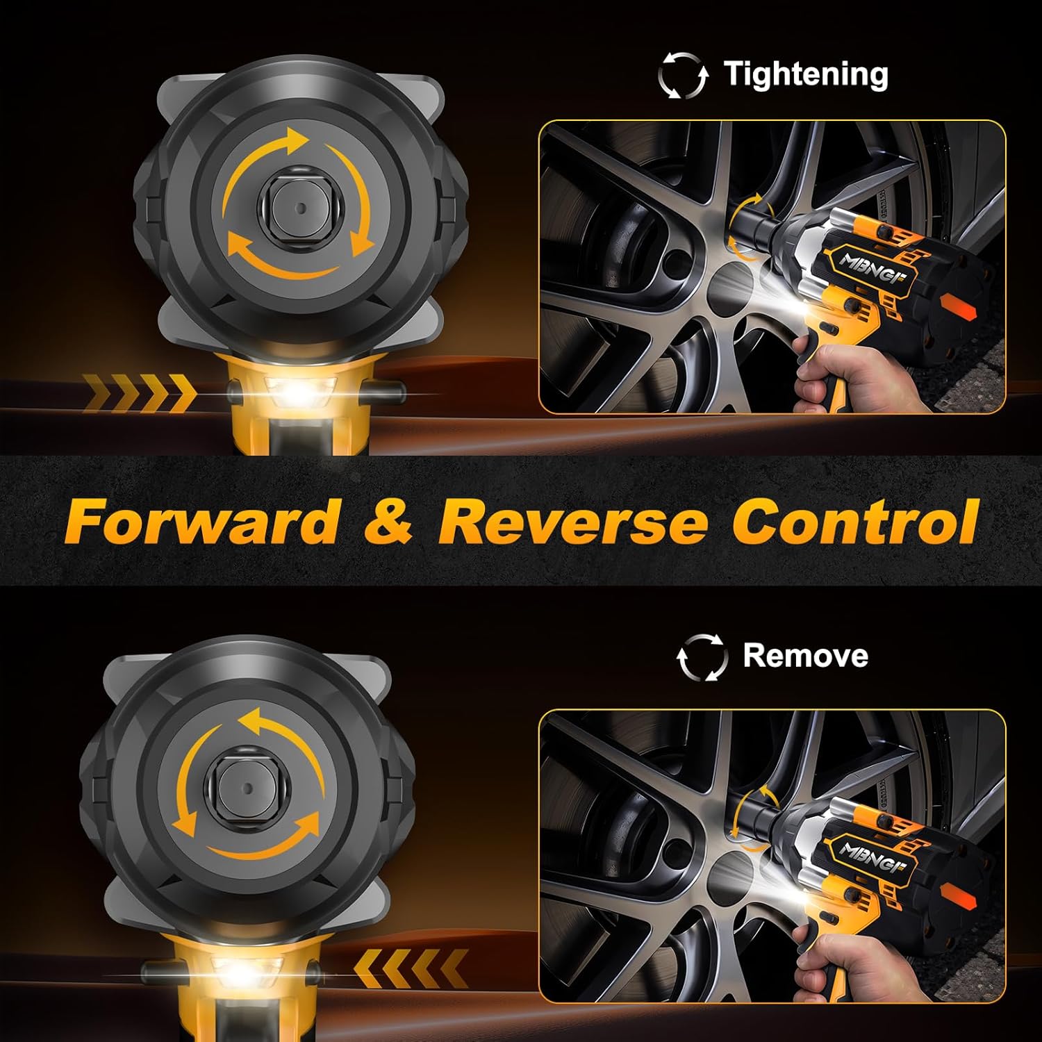 Impact Wrench 1/2 Inch, High Torque Impact Gun with 1500N·m(1100 Ft-lbs), 21V Brushless Electric Impact Wrench with 2 * 40Ah Battery, 3-Speed, LED Light, 5 Sockets for Car/Mower/Pickup/Truck RV - Image 5