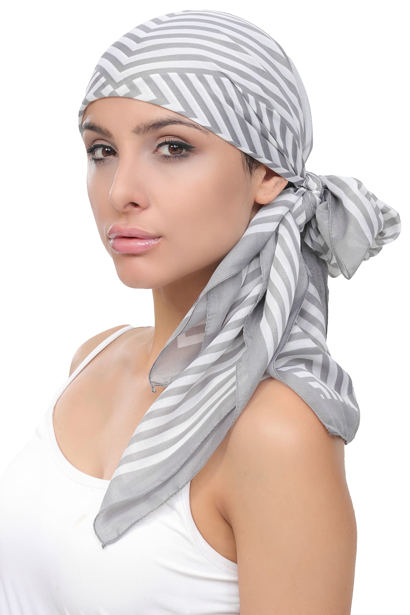 Deresina Headwear Women's 103 Grey Cream Deresina Everyday Square Head Scarf For - Soft Headwrap For Hair Loss, Chemo & Alopecia, Breathable Cotton (Greycream)