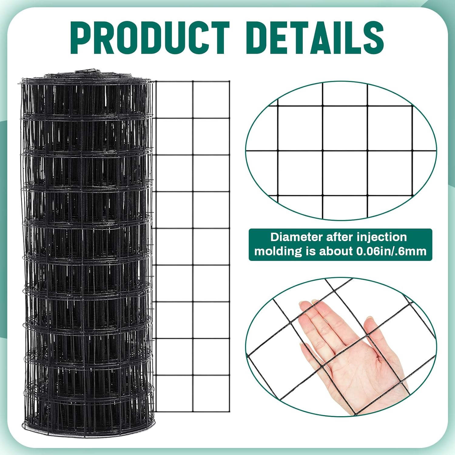 Gisafai 16 Gauge Galvanized Welded Wire Fence 4 ft x 100 ft PVC Coated Hardware Cloth, 2.36" x 2.36" Mesh, Heavy Duty Garden Fencing Roll for Chicken, Dog Yard, Deer Cattle & Animal Protection(Black)