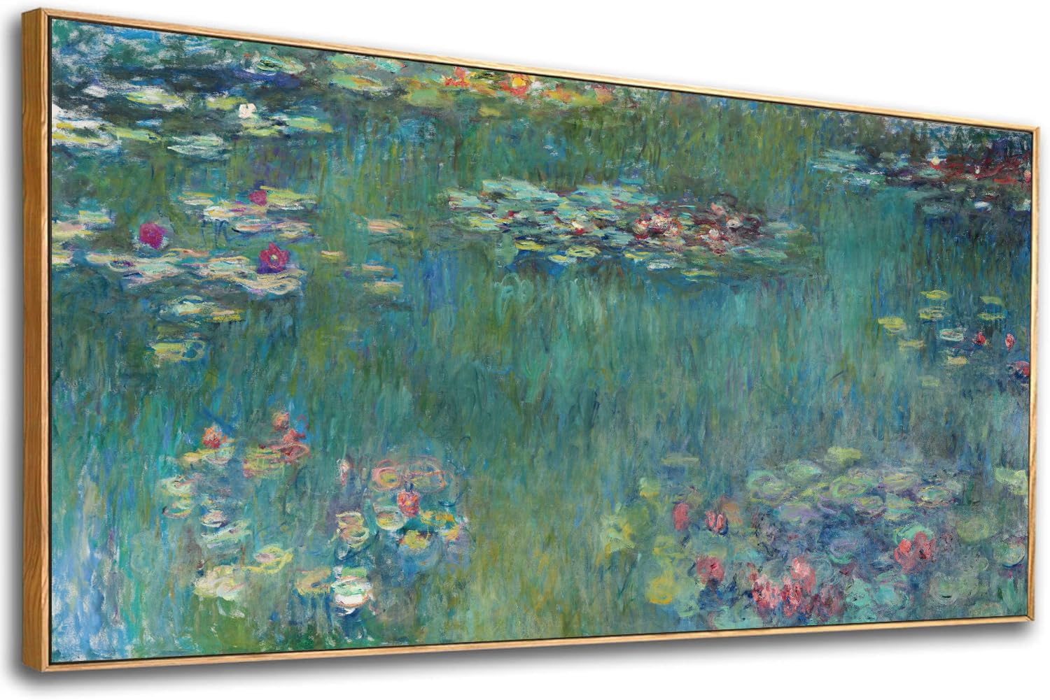 Framed Wall Art Canvas Prints Water Lilies by Claude Monet Large Framed Art Living Room Decor Green Garden Artwork Contemporary Nature Canvas Pictures for Bedroom Office Wall Decor 30" x 60" Natural