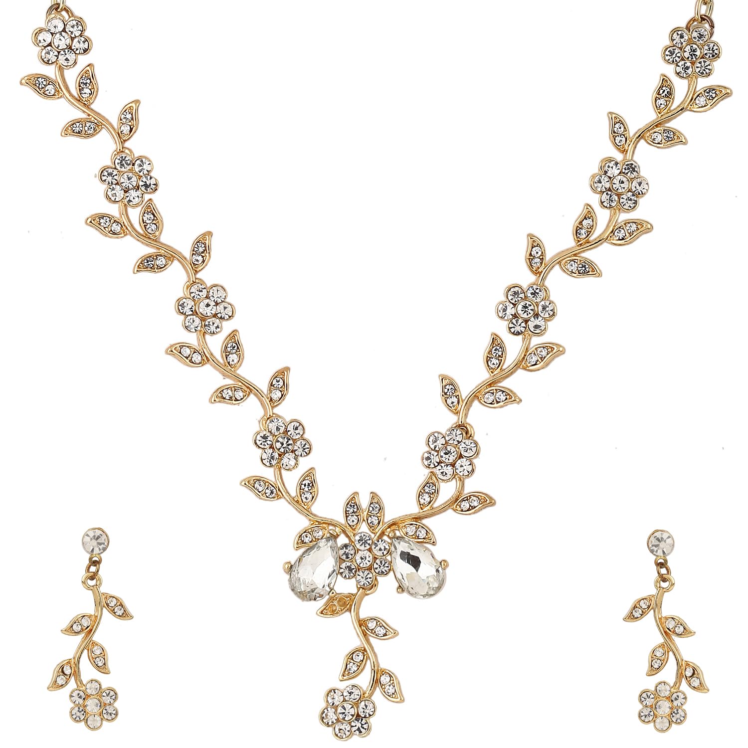 Shining Diva FashionLatest Stylish Design Fancy 18k Traditional Necklace Jewellery Set for Women (12054s) (Gold)