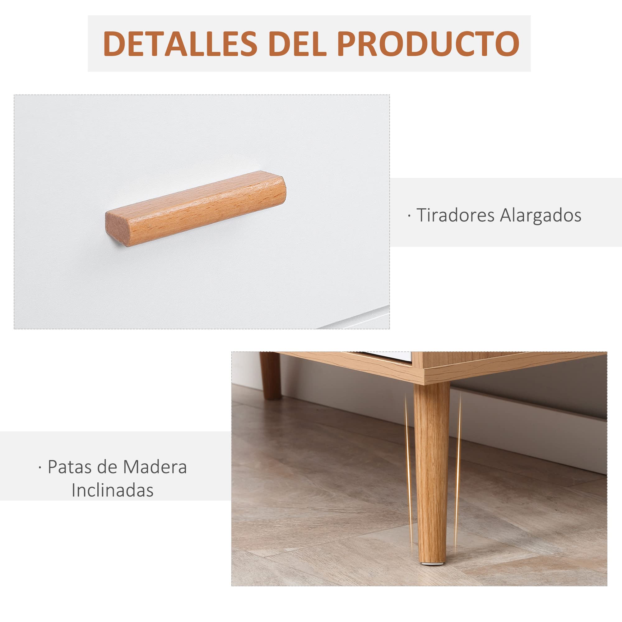 HOMCOM Cómoda de Madera 3 Cajones Dormitorio 80x39x80 cm Blanco Natural