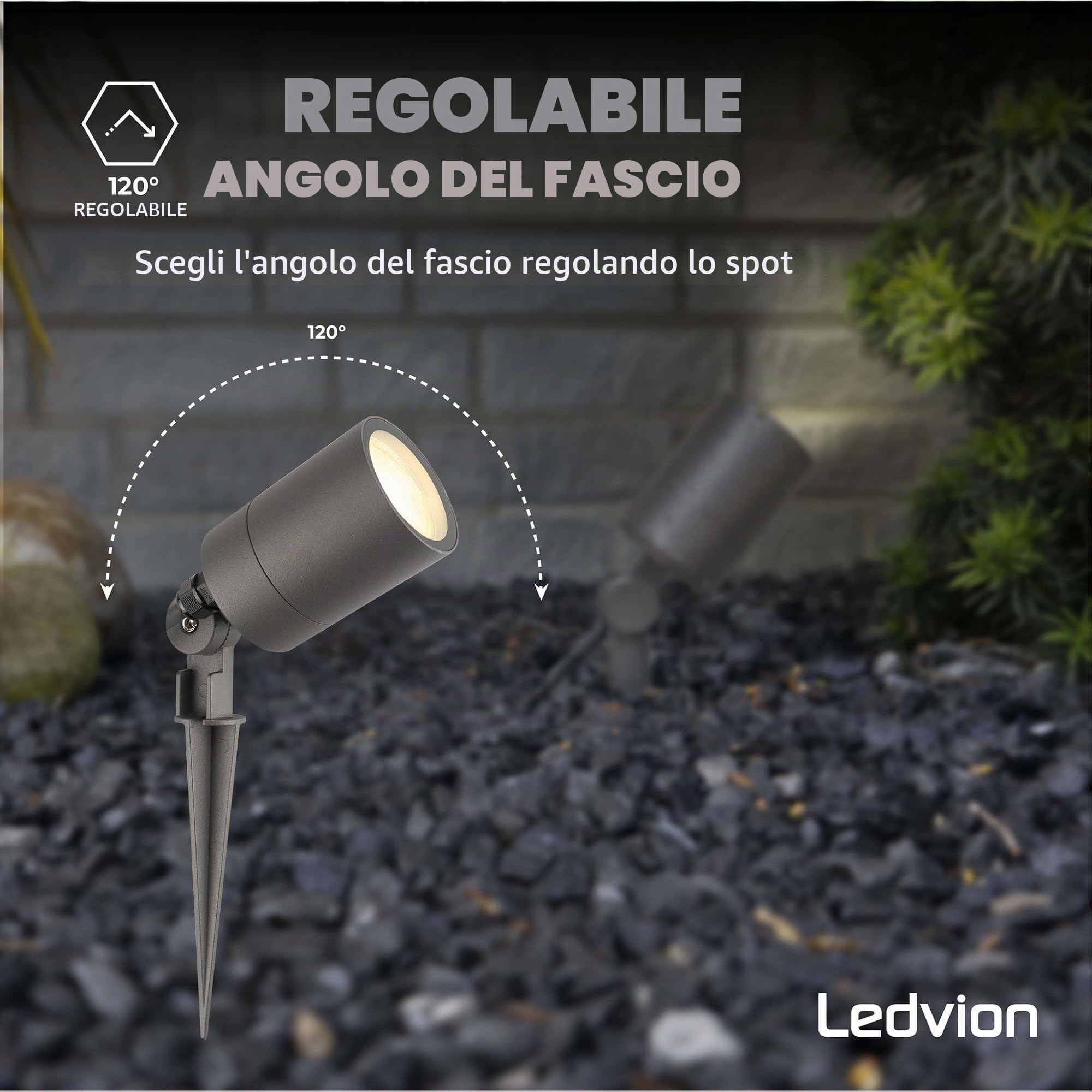 Ledvion - 3x Faretti da Esterno con Picchetto, IP65, Attacco GU10, Cavo con Spina 2 Metri, Antracite