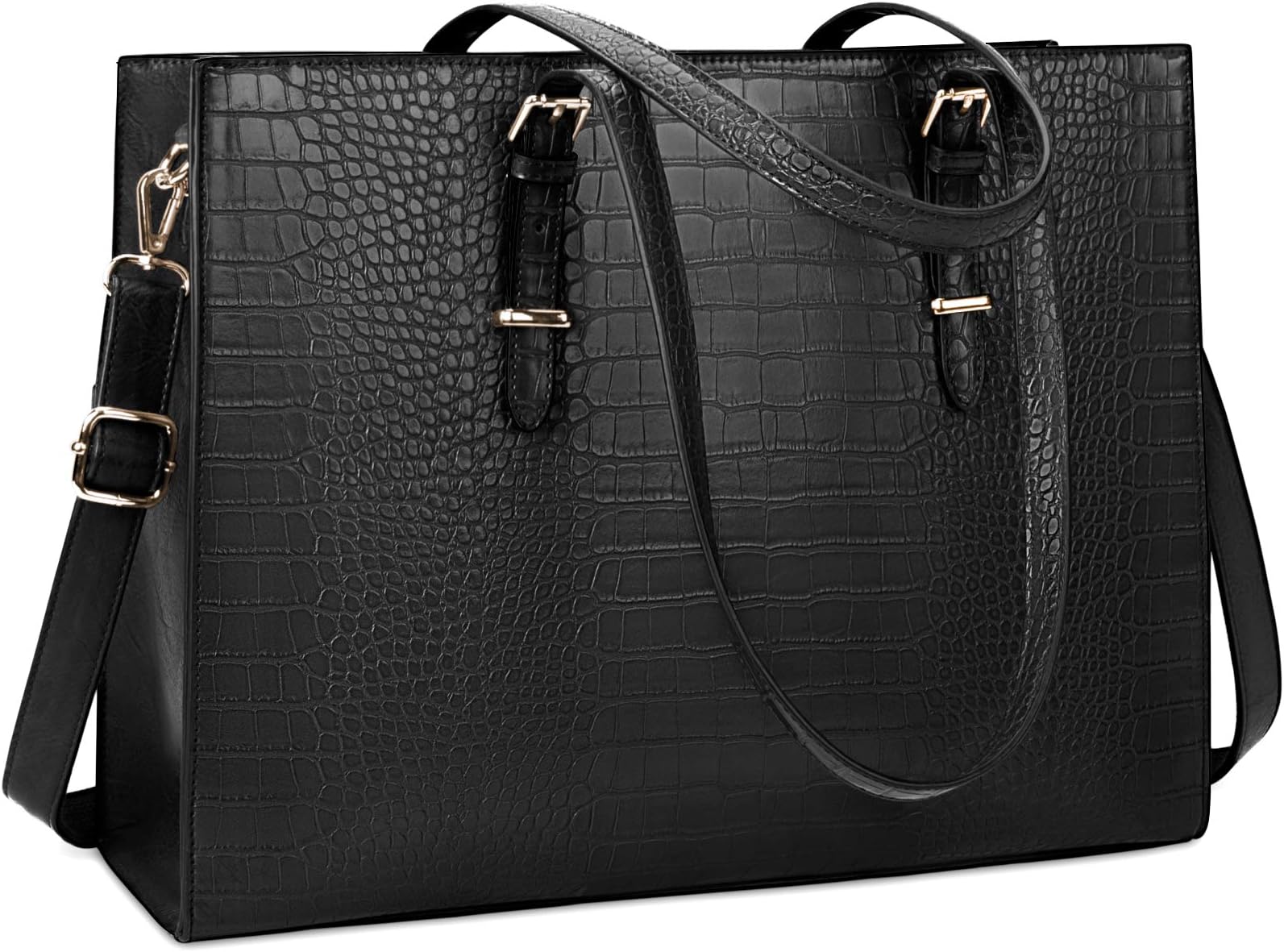 Laptop Bags for Women Tote Bag 15.6 Inch Leather Large Ladies Handbag Work Bag Designer Business Shoulder Shopping Office Bag Black