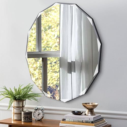 Miniatura 9 de Espejo de pared sin marco con borde biselado de 24 x 24 pulgadas, forma irregular, espejo de tocador único, espejo de pared sin marco para baño,