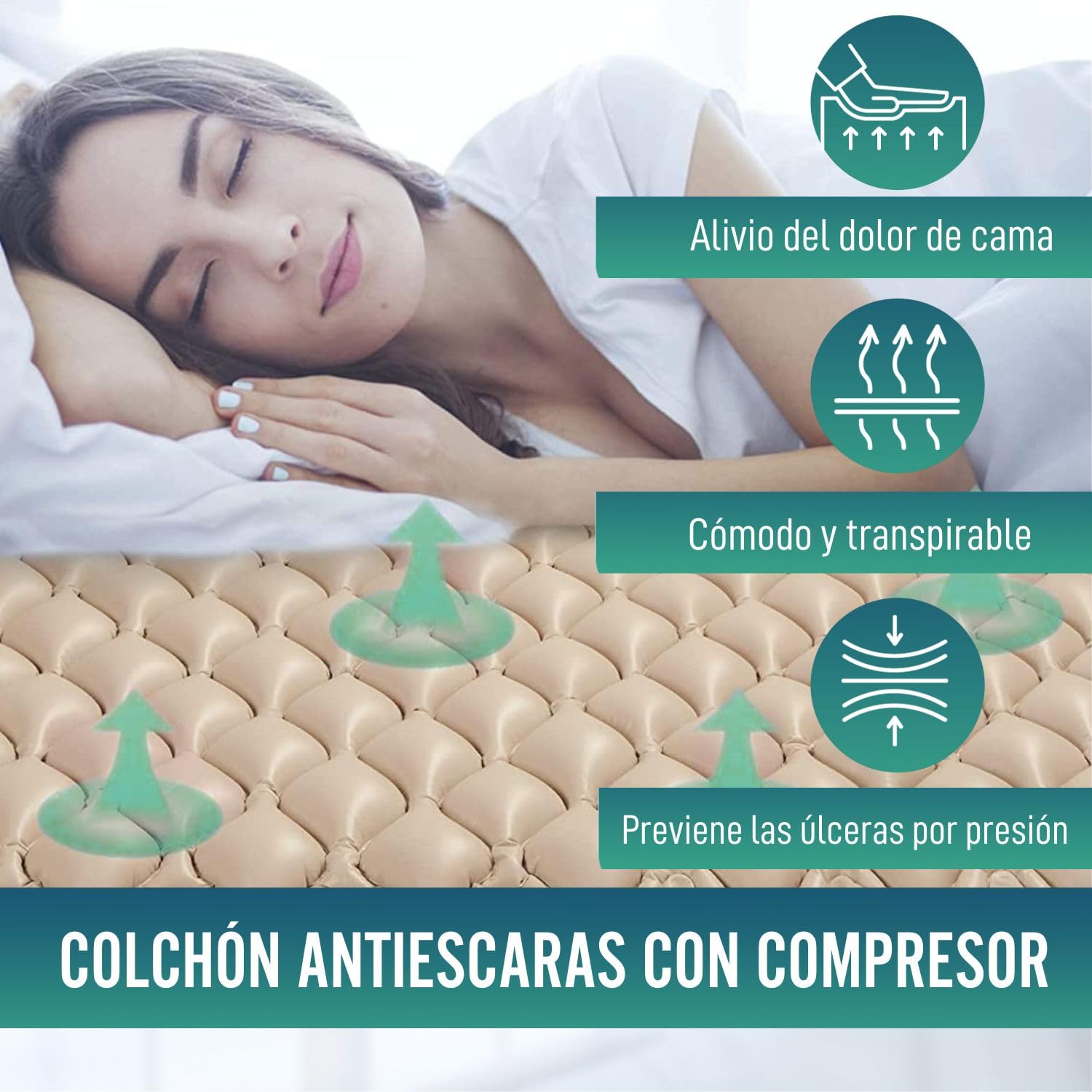 OrtoPrime Colchón Antiescaras Celdas Aire Alternante con Compresor Silence Confort Incluido - Colchones Antiescara - Colchón Anti úlceras escaras para Cama - colchon para Escaras 200x90x7cm