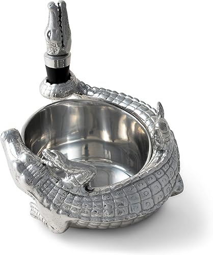 Miniatura 7 de Arthur Court Designs - Juego de posavasos de aluminio para vino, soporte y tapón para botellas, decoración de Gator Florida, 4 pulgadas de diámetro,
