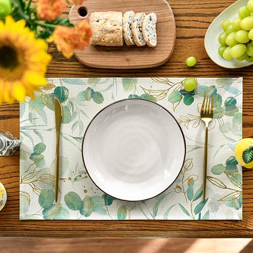 Miniatura 2 de Artoid Mode Juego de 4 manteles individuales de eucalipto para mesa de comedor, 12 x 18 pulgadas, decoración de primavera, temporada de vacaciones,