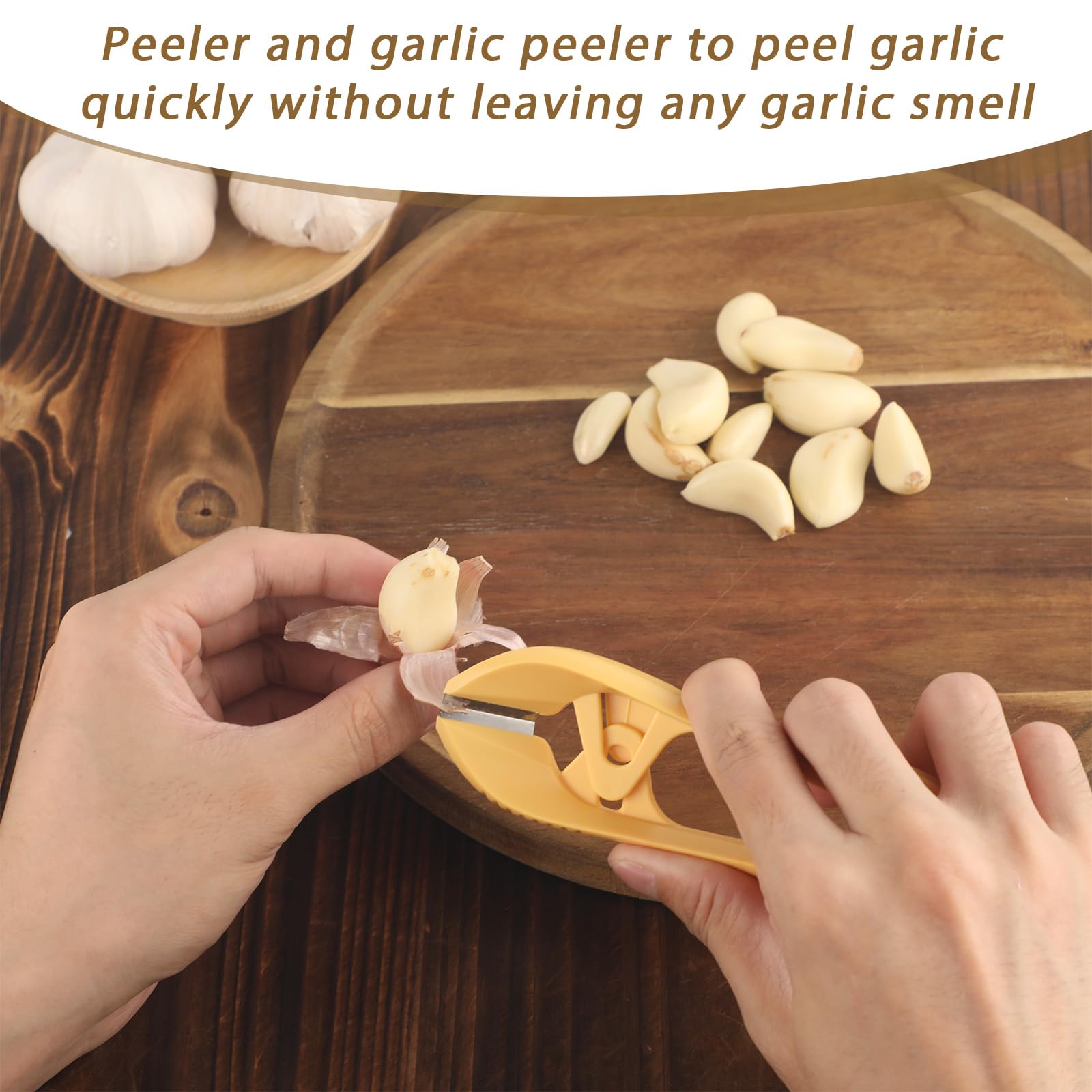 2 peladores de ajos, pinzas de ajo con agujero para colgar, clips de pelado manual, herramientas de cocina simples y fáciles de multiusos para evitar el olor en tus manos (naranja) 7