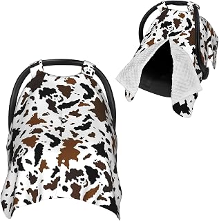 Vbcdgfg Brown Cowhide Baby Infant car seat Cover, Newborn Windproof Breastfeeding Canopy Cover, Cow Print Nursing Cover for boy Girl, Multi use