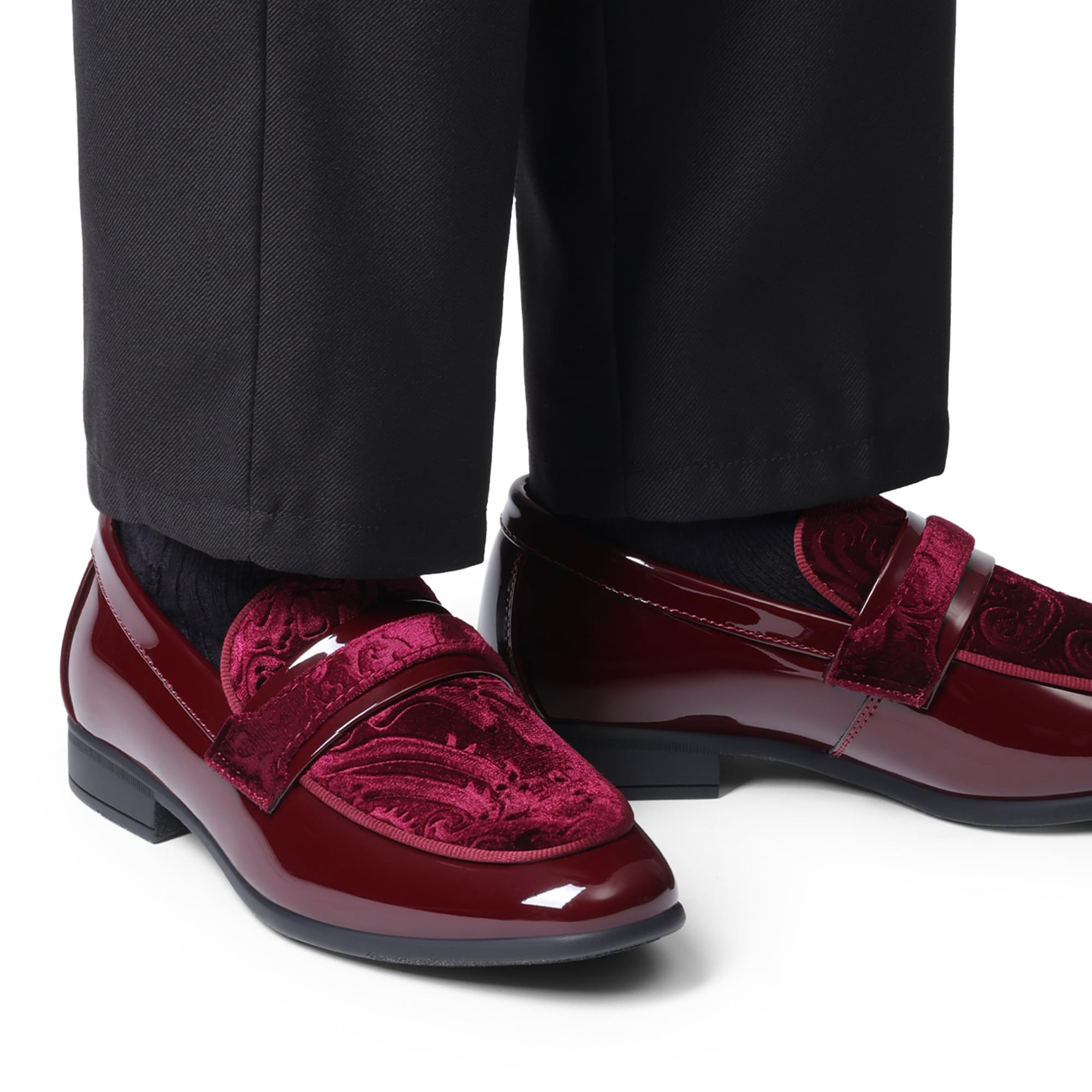 Bruno Marc Scarpe da bambino Mocassini Smoking | Slip-on classico in velluto verniciato, per matrimoni, lauree, chiesa, scuola, uso quotidiano
