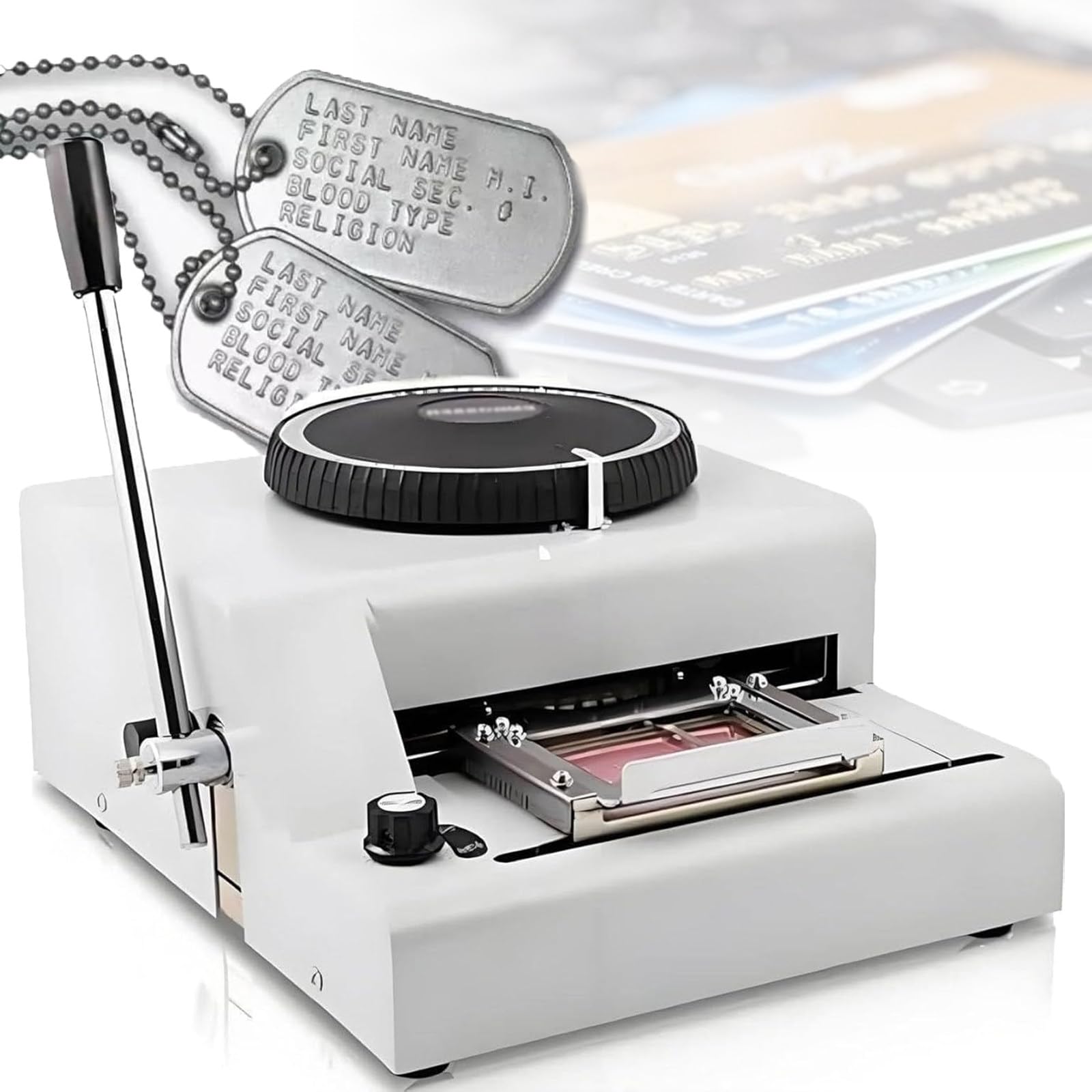 Atwynd PVC ID and VIP Cards Embossing Machine-72 Characters, Manual Dog Tag Embosser Machine with Aluminum Dog Tag, Code Printer and Embossing Machine for Custom Making Card