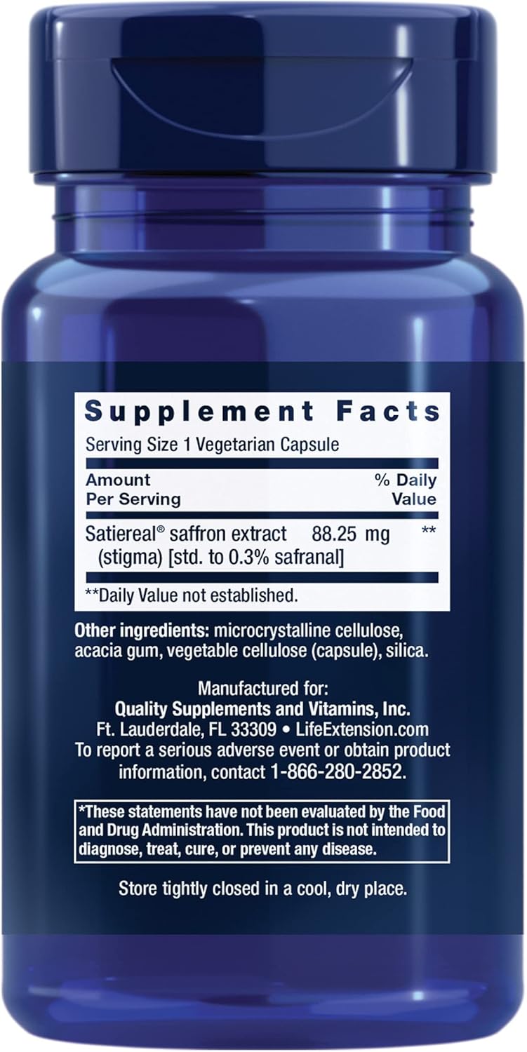 Life Extension Optimized Saffron Weight Management Supplement - Non-GMO, Gluten-Free - 60 Vegetarian Capsules : Health & Household