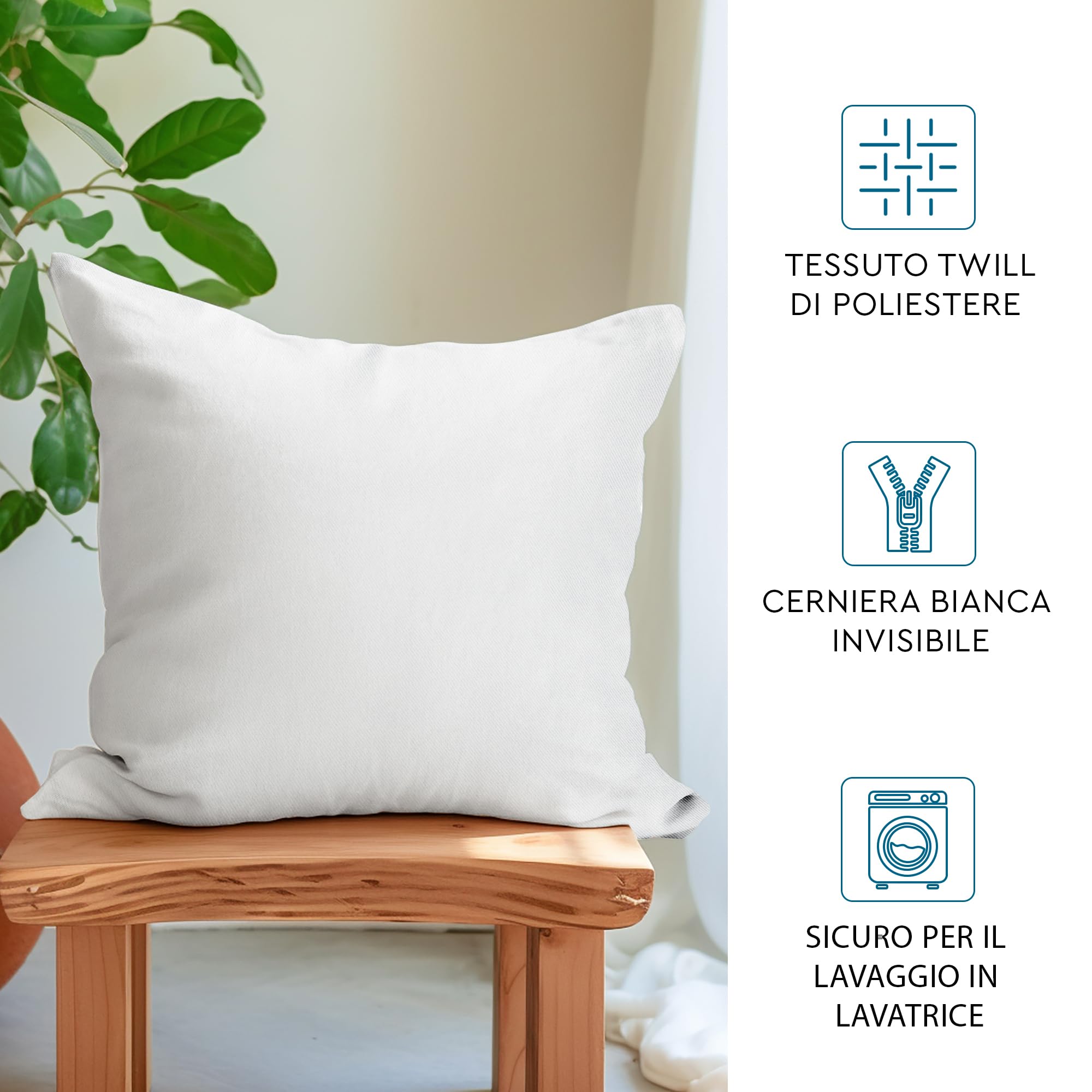 Encasa XO Federe Cuscini, senza imbottitura 16"x16" Bianco | Sublimazione, Fai da Te | Twill di Poliestere | Cerniera Invisibile | Lavabile in Lavatrice | Set di 10