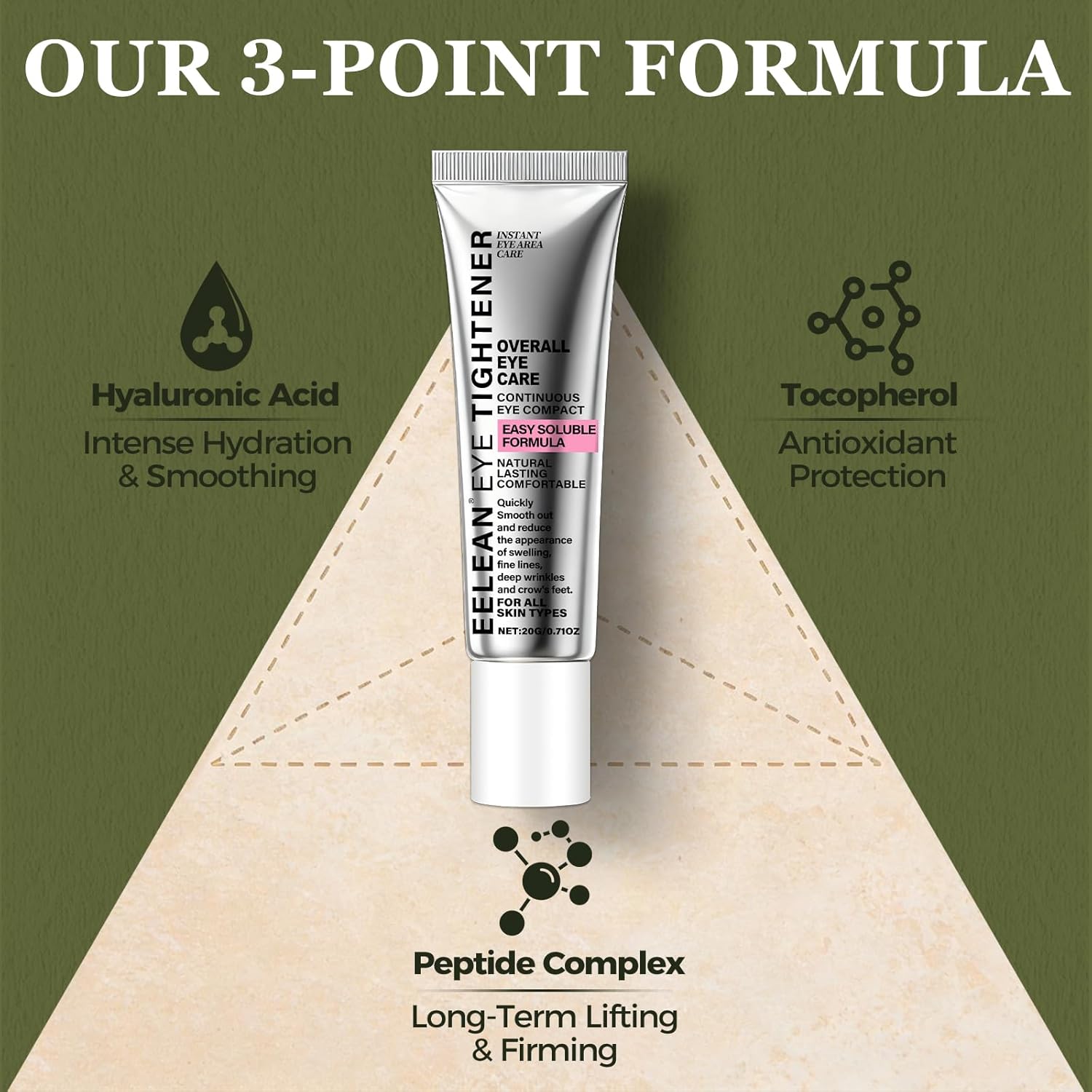 EELEAN Instant Eye Tightener Cream with Brush, Firming Formula for Fine Lines, Eye Bags and Puffiness, Gentle Skin Care Moisturizing, Smooth Finish & 12H Refresh, Suitable for All Skin Types - Image 7