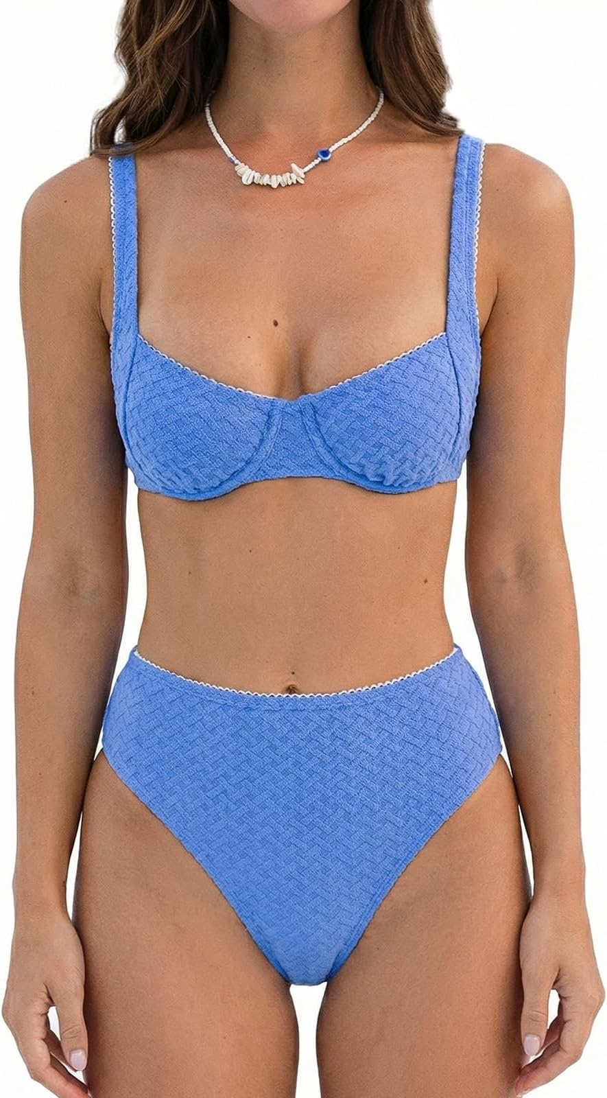 Women's Bikini Sets Two Piece Swimsuit High Waisted Underwire Push Up Bathing Suits Back Hook Textured