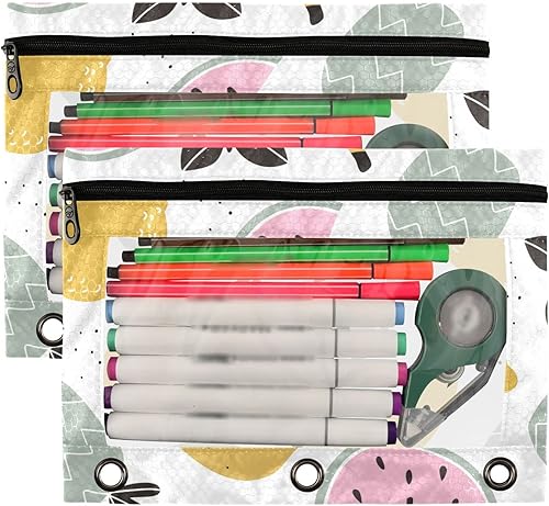 Miniatura 2 de Estuche para lápices de plátano y sandía de limón para 3 anillas, bolsa transparente para lápices con cremallera suave, estuche para lápices de